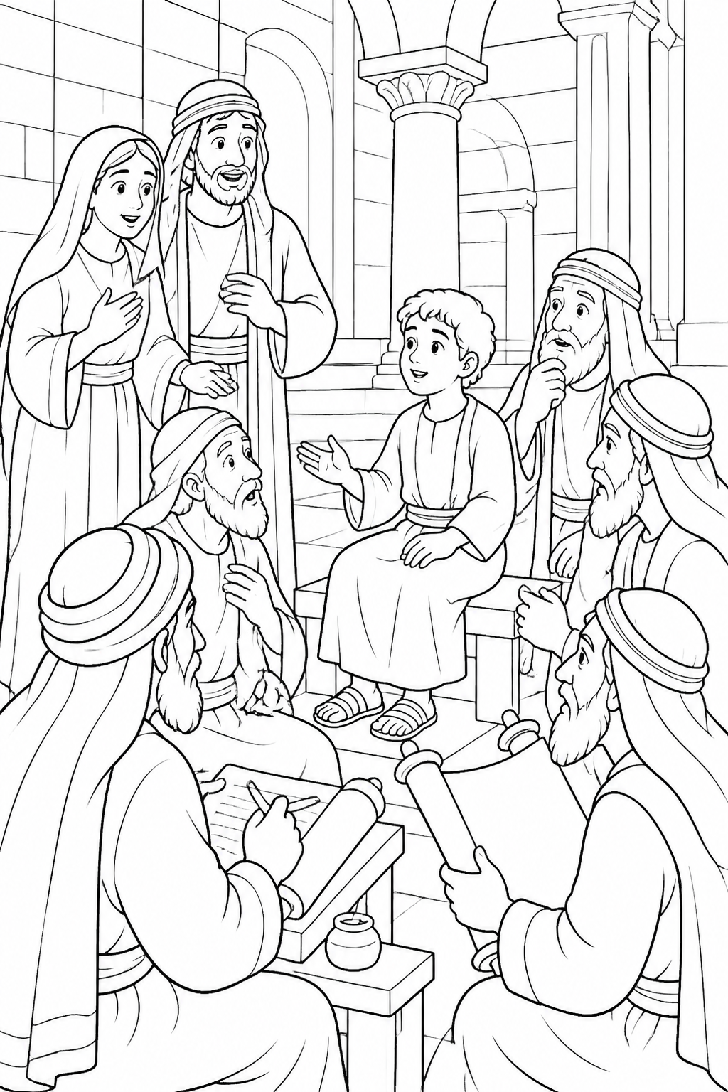Found in the Temple from Jesus in the Temple as a Boy Bible coloring page