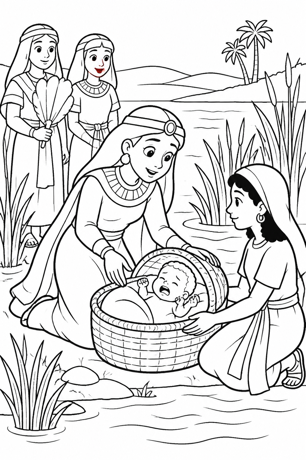 A Compassionate Discovery from The Baby Moses Bible coloring page