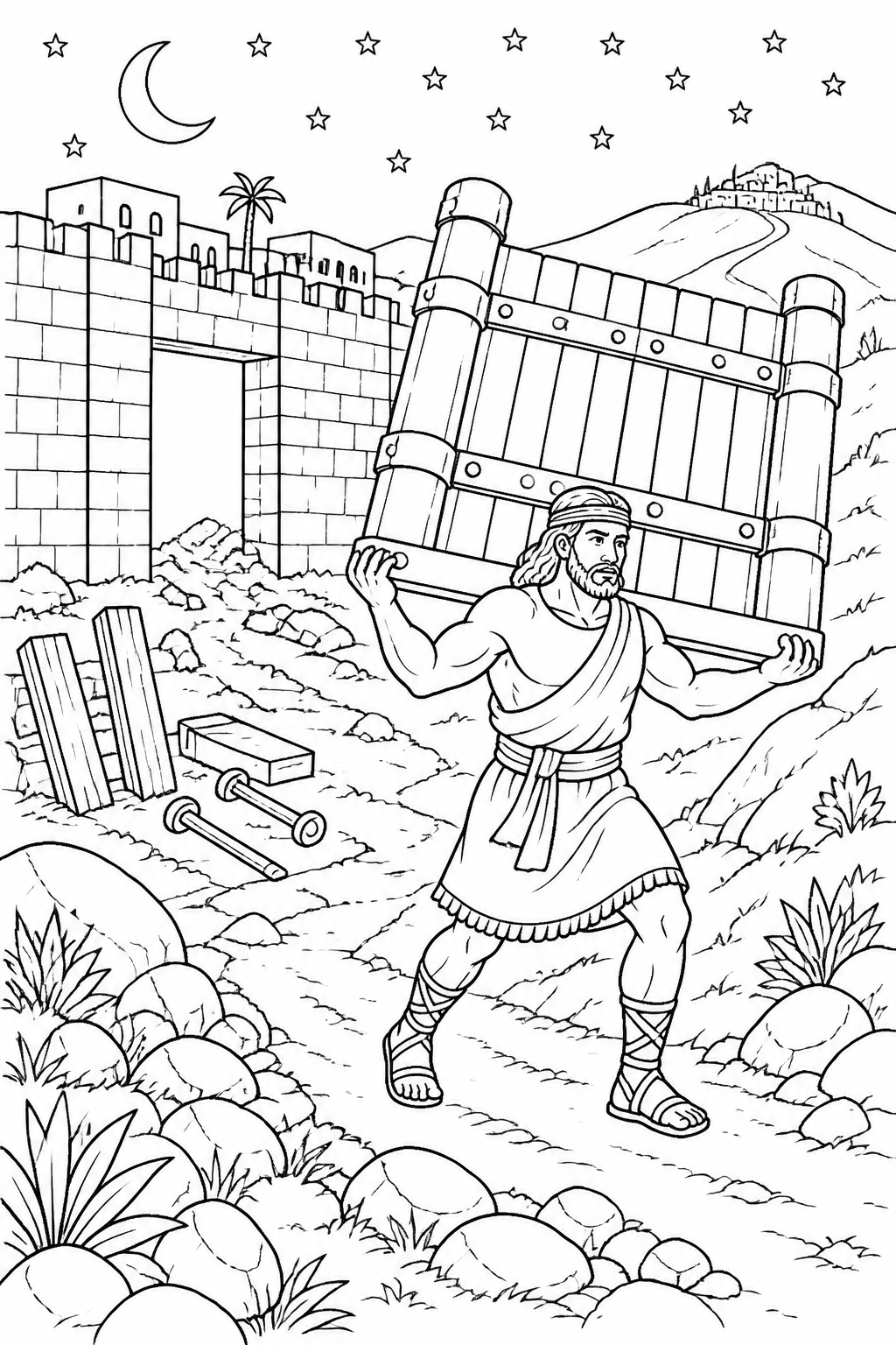 Samson Carries the City Gate from Samson and Delilah Bible coloring page