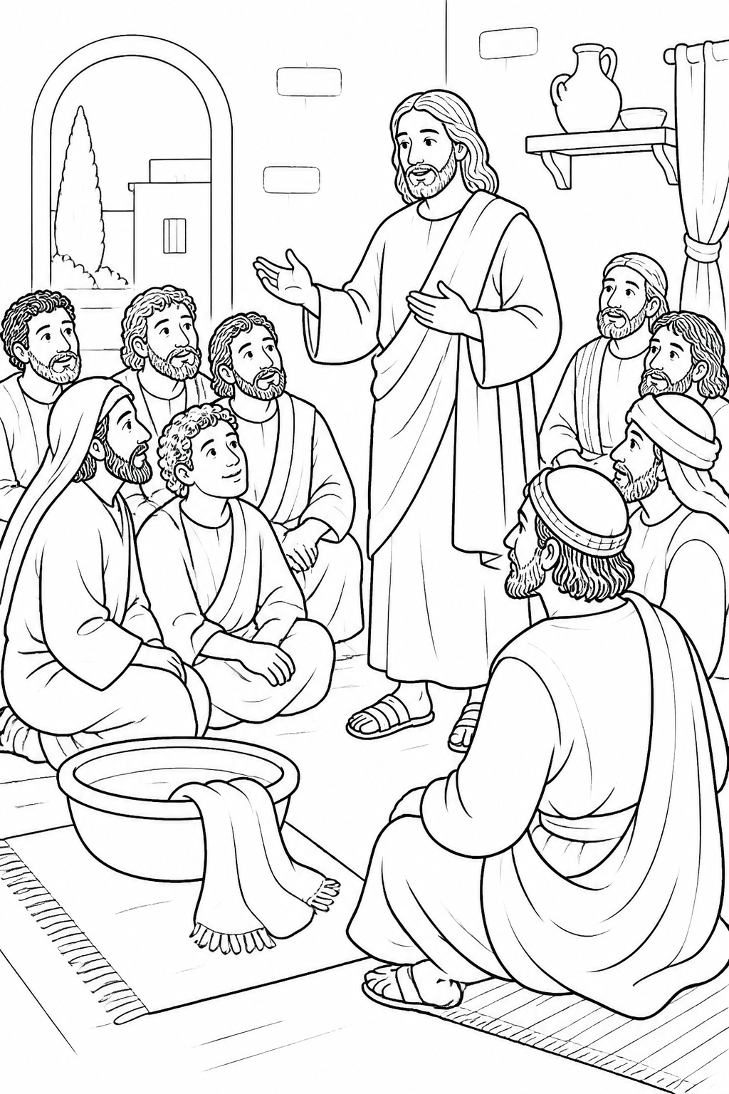 Jesus Teaches by His Example from Jesus Washes the Disciples’ Feet Bible coloring page