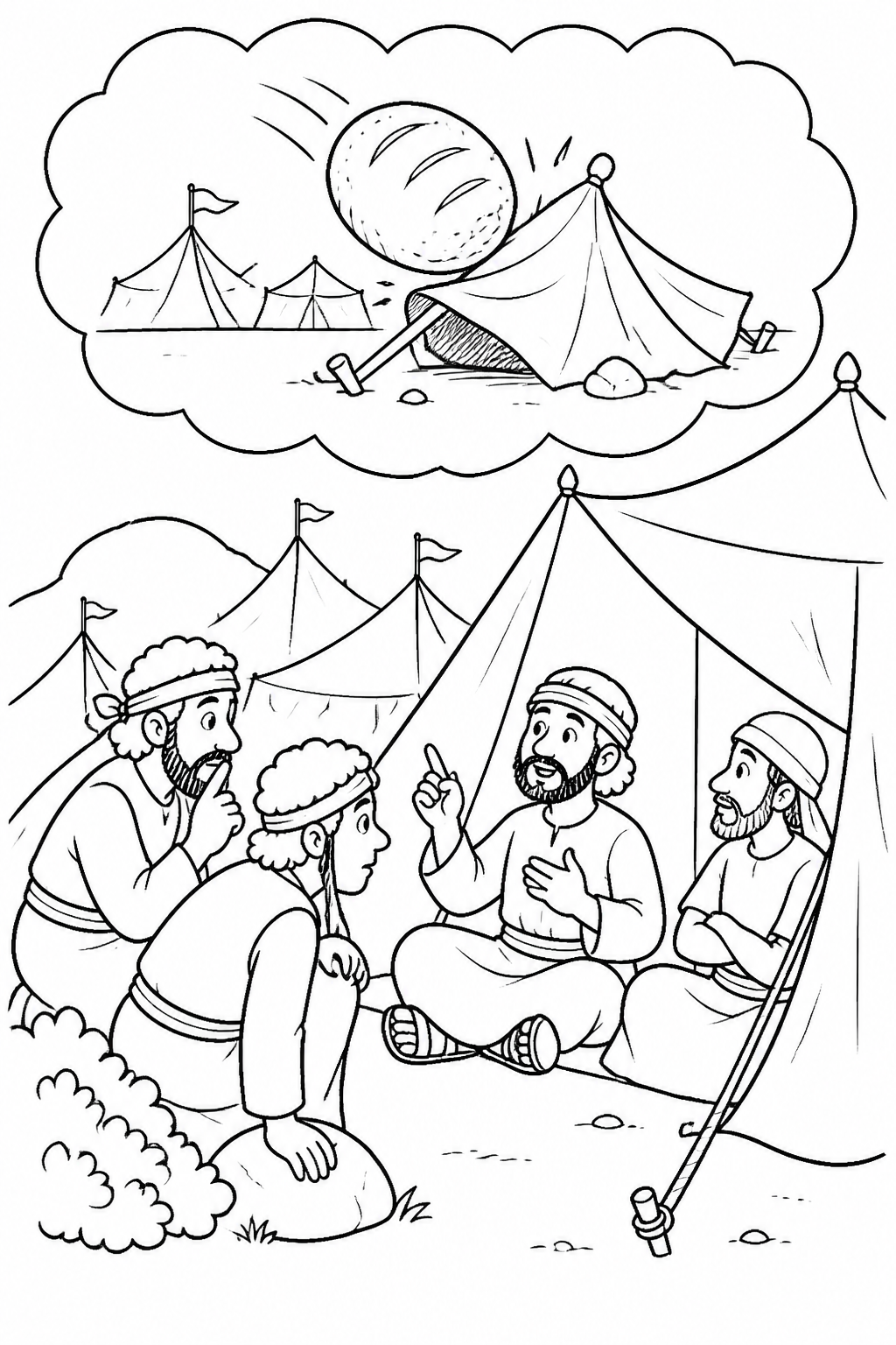 A Dream Brings Reassurance from Gideon’s Three Hundred Bible coloring page
