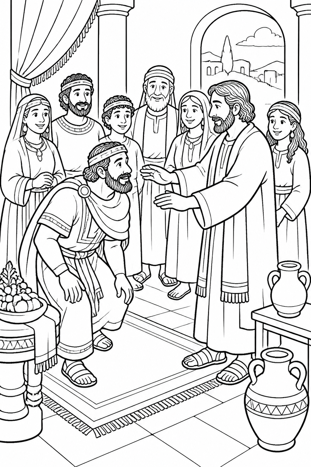 Cornelius Gathers His Household from Peter Visits Cornelius Bible coloring page