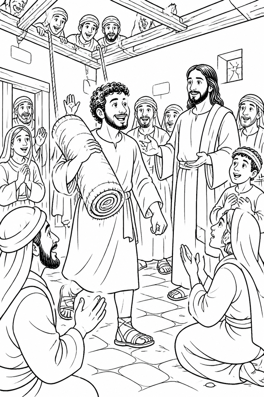 Get Up, Take Your Mat, and Go Home from Jesus Heals a Paralyzed Man Bible coloring page