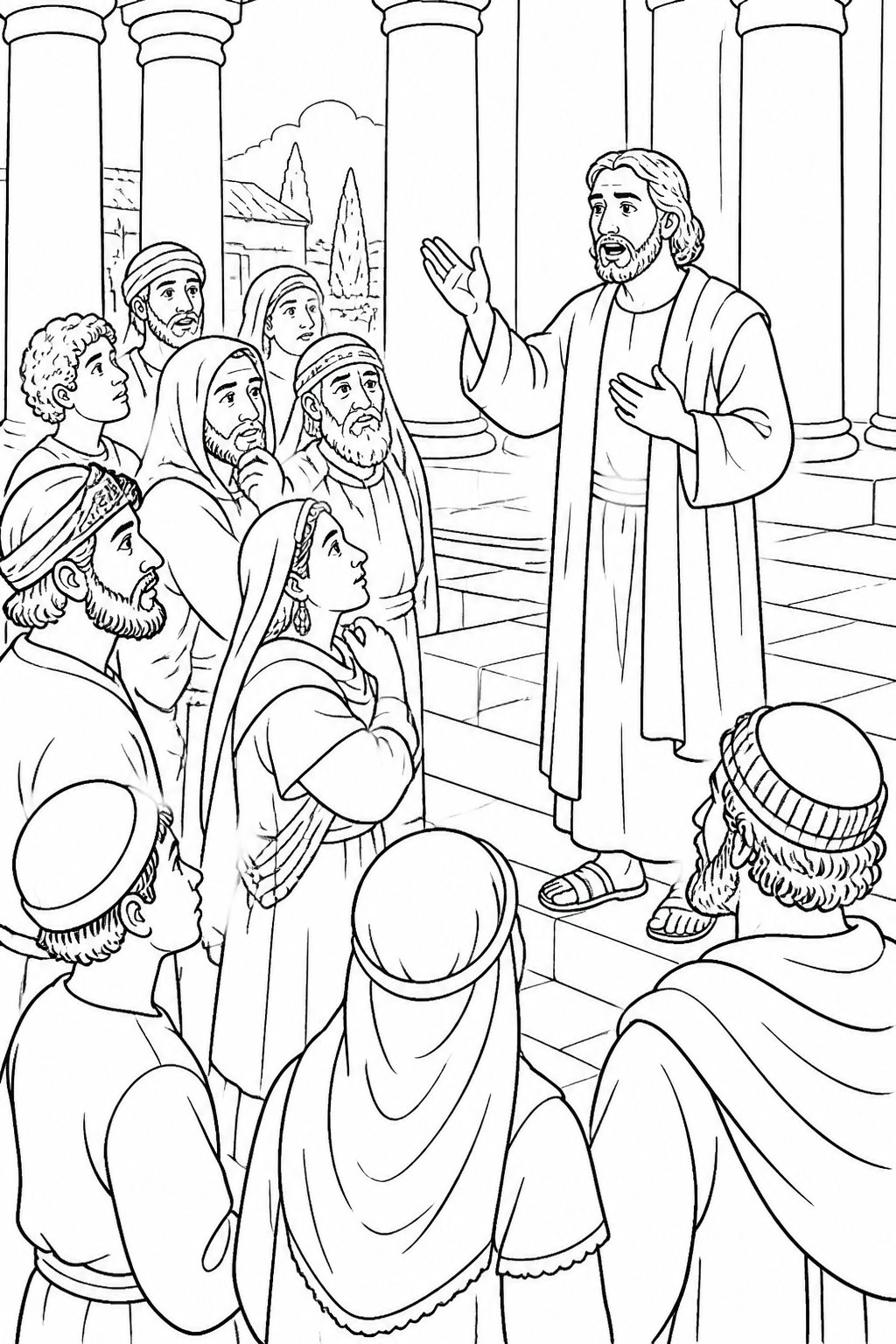 Peter Calls People to Turn Back from Peter Heals a Man at the Temple Bible coloring page