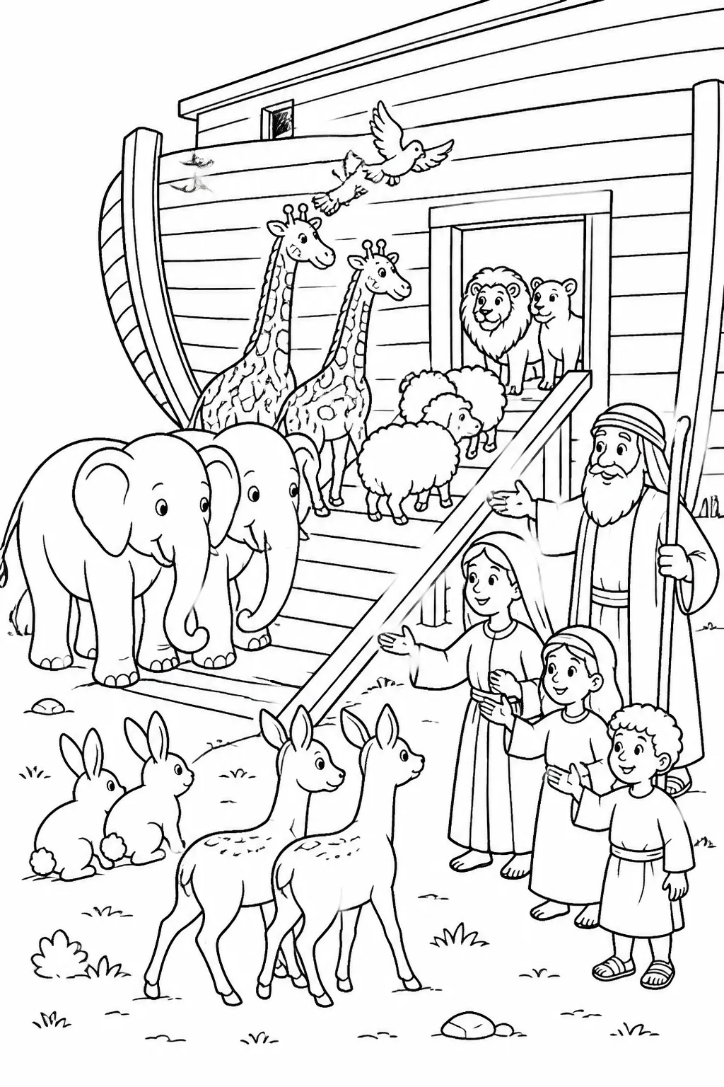 Animals Entering the Ark Two-by-Two from Noah’s Ark Bible coloring page