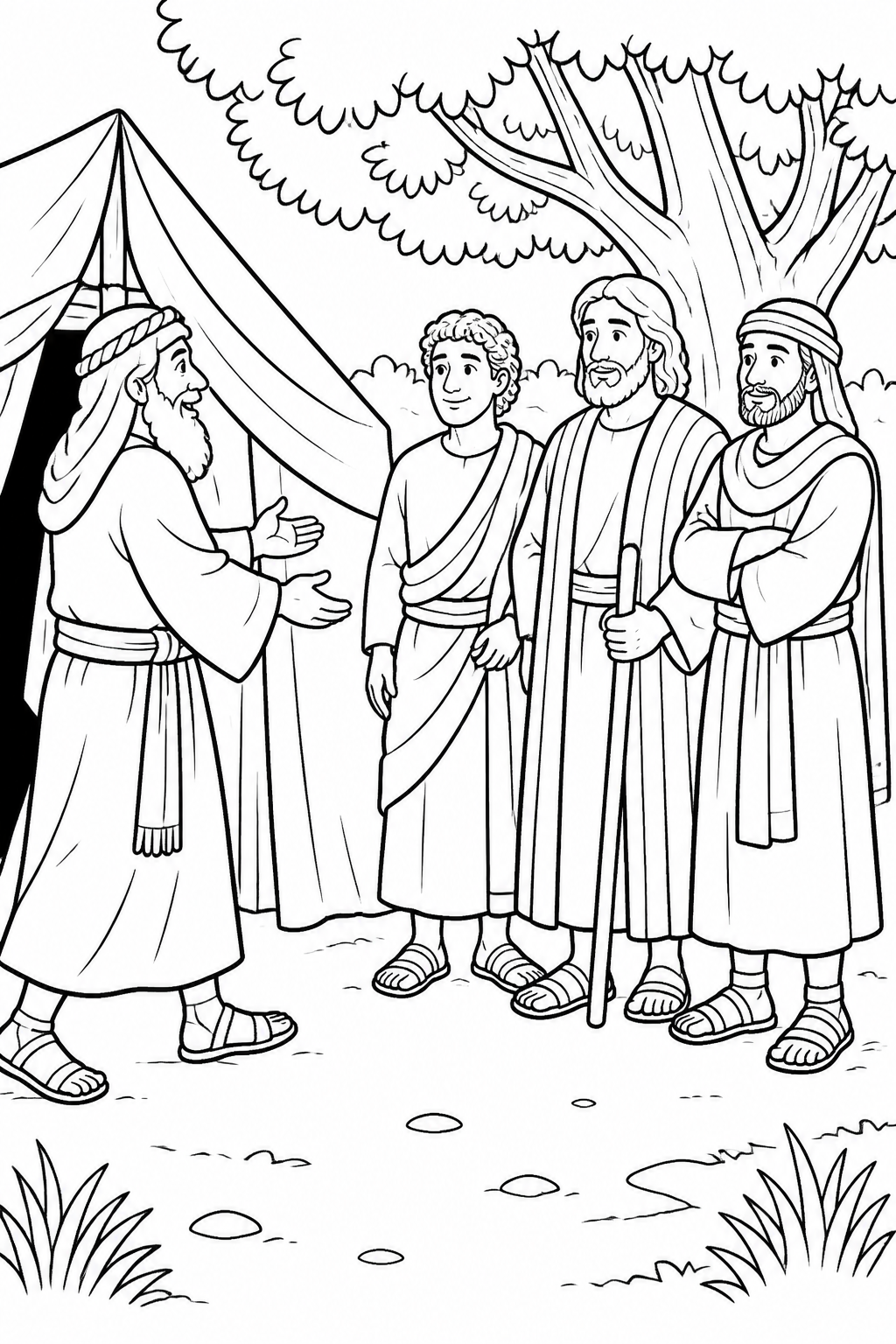 Abraham Welcomes the Visitors from Abraham Welcomes Three Visitors Bible coloring page