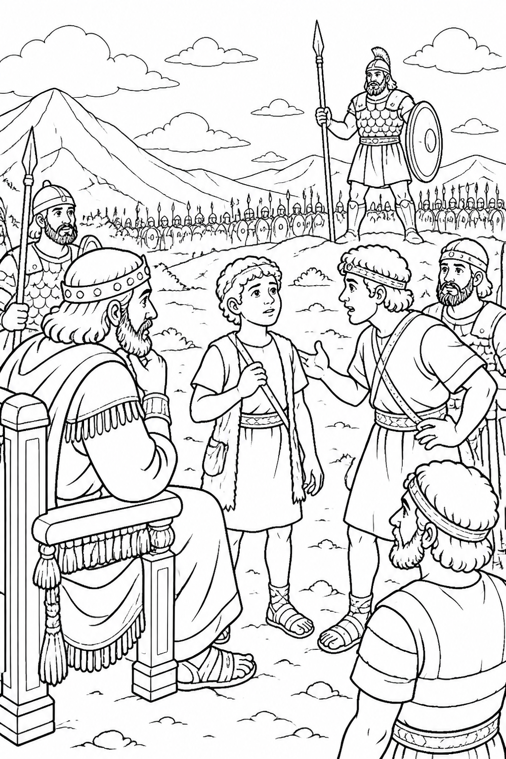 David Hears the Challenge from David and Goliath Bible coloring page