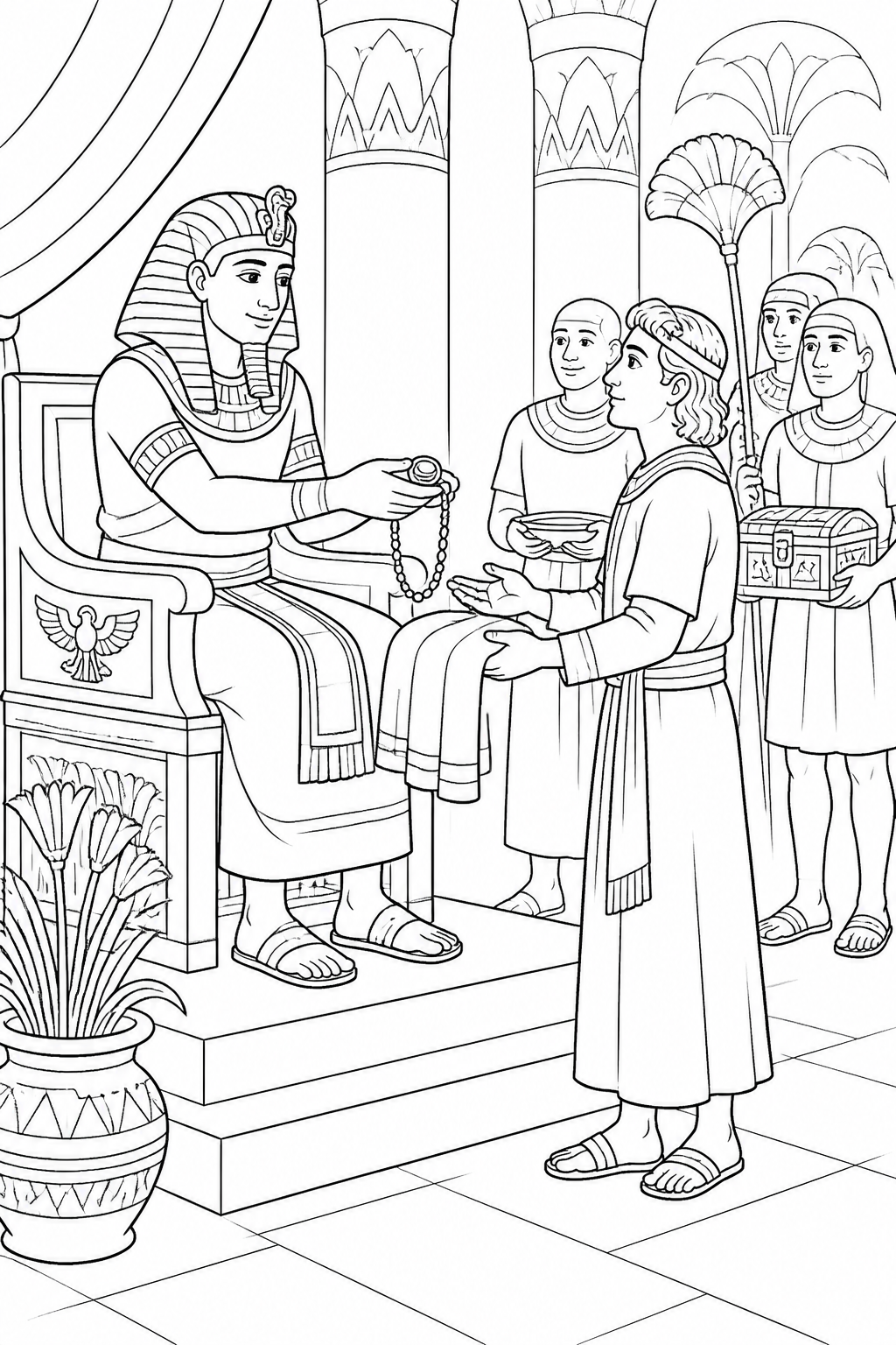 Pharaoh Entrusts Joseph with Egypt from Joseph Interprets Pharaoh’s Dreams Bible coloring page