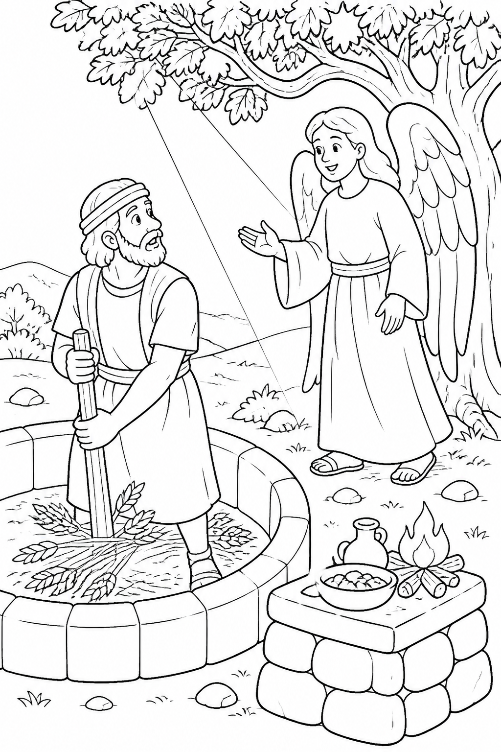 Gideon Receives a Courageous Call from Gideon’s Three Hundred Bible coloring page