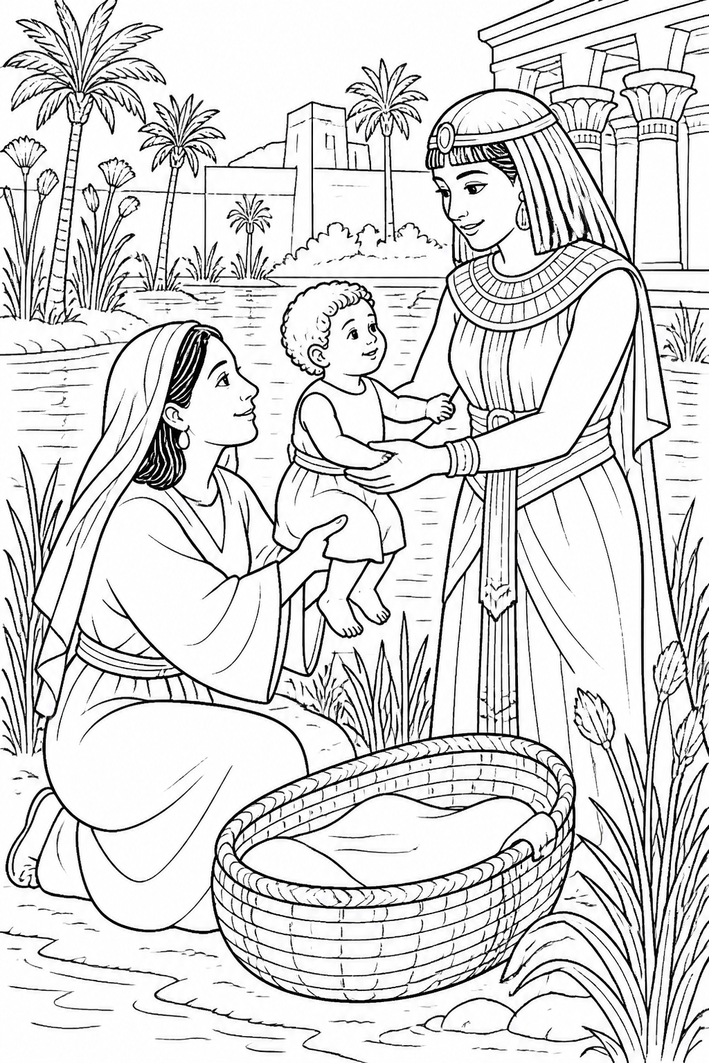 Moses Is Welcomed from The Baby Moses Bible coloring page