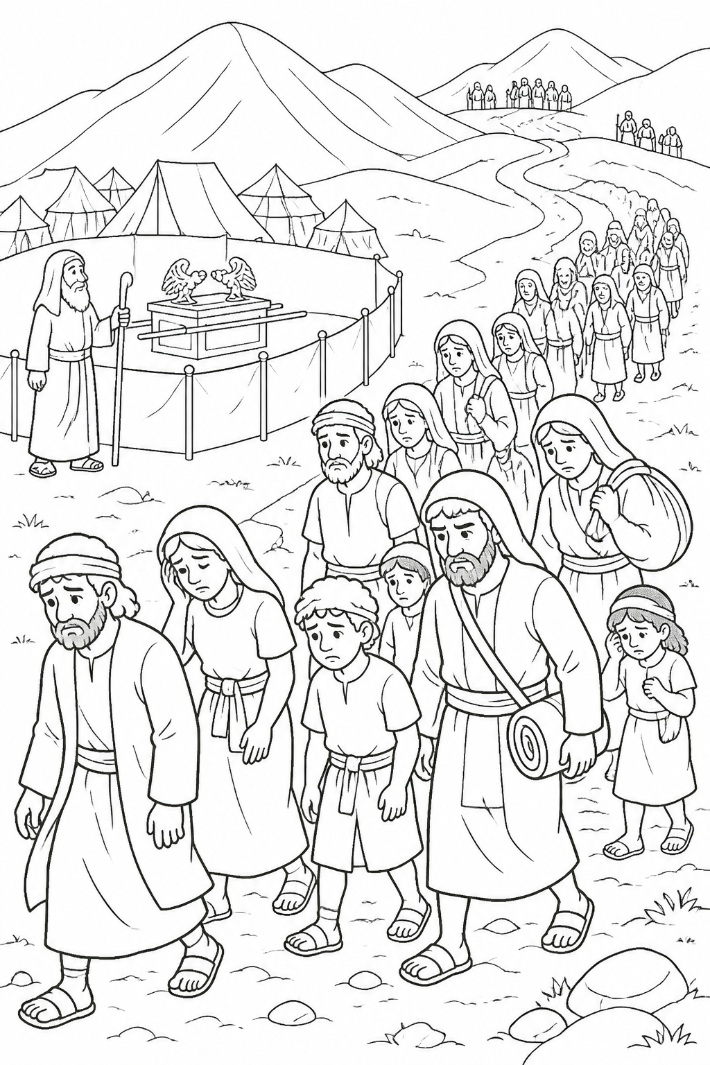 The People Turn Back from Joshua and Caleb Trust God Bible coloring page