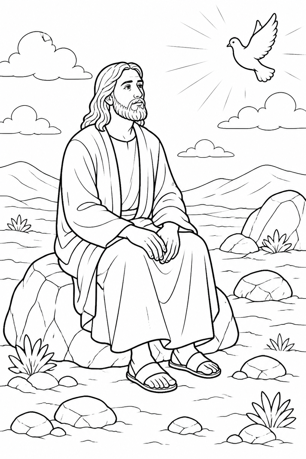 Jesus in the Wilderness from Jesus Is Tempted in the Wilderness Bible coloring page