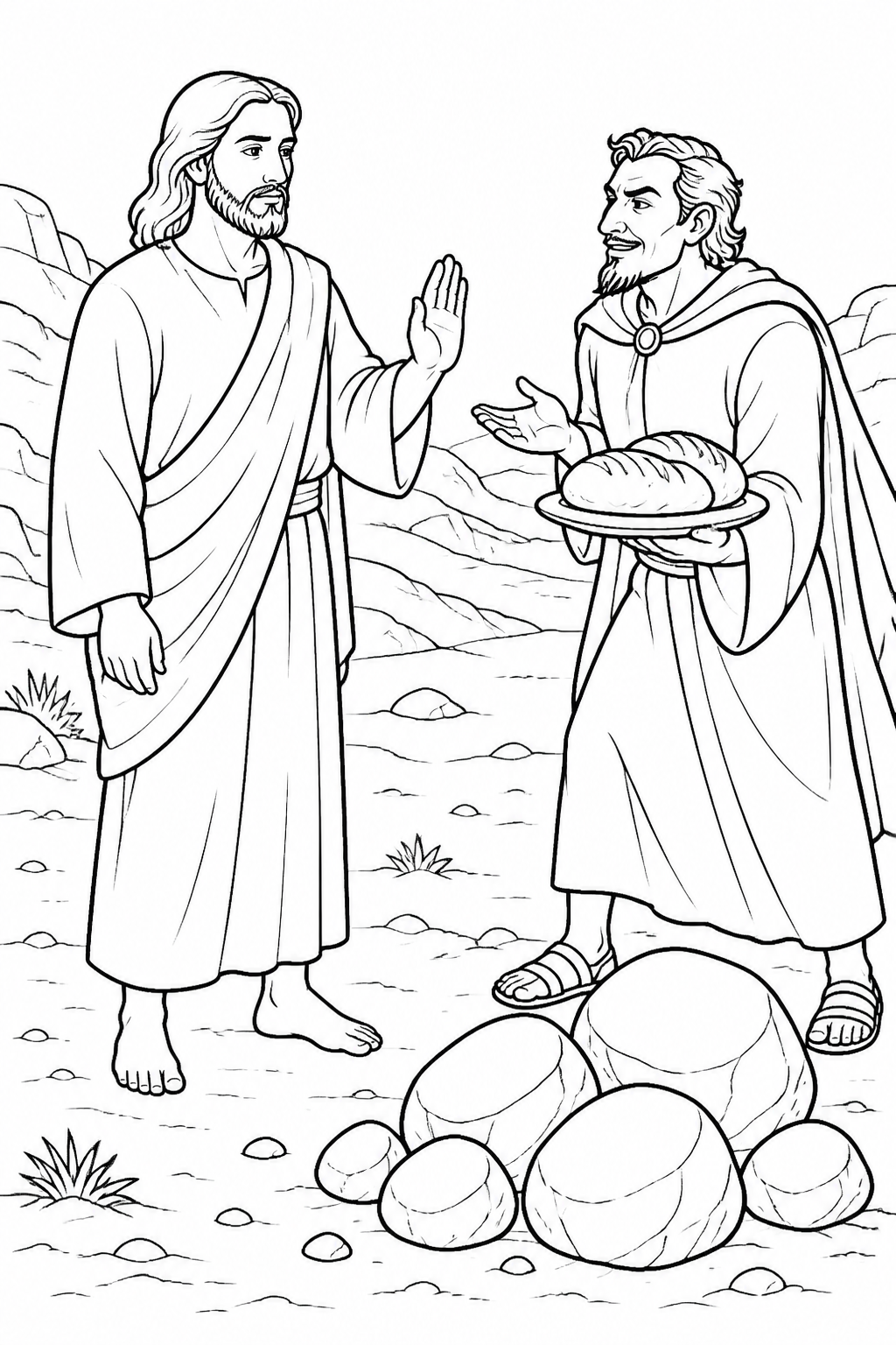 Jesus Chooses God’s Word from Jesus Is Tempted in the Wilderness Bible coloring page