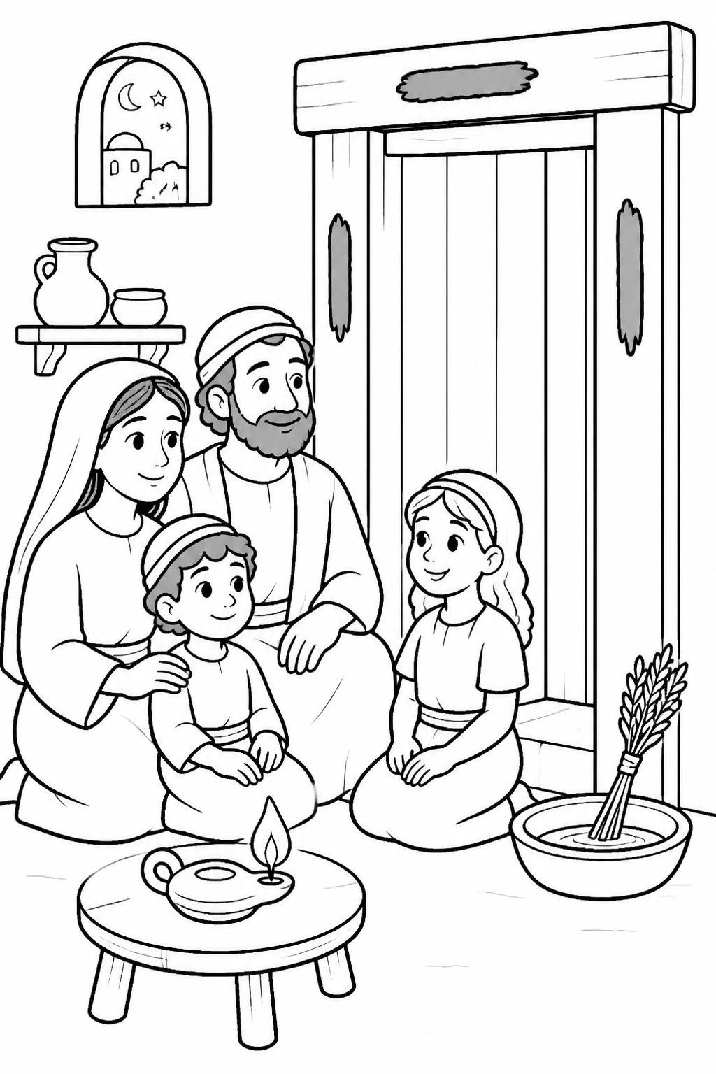 Waiting Safely Inside from The First Passover Bible coloring page