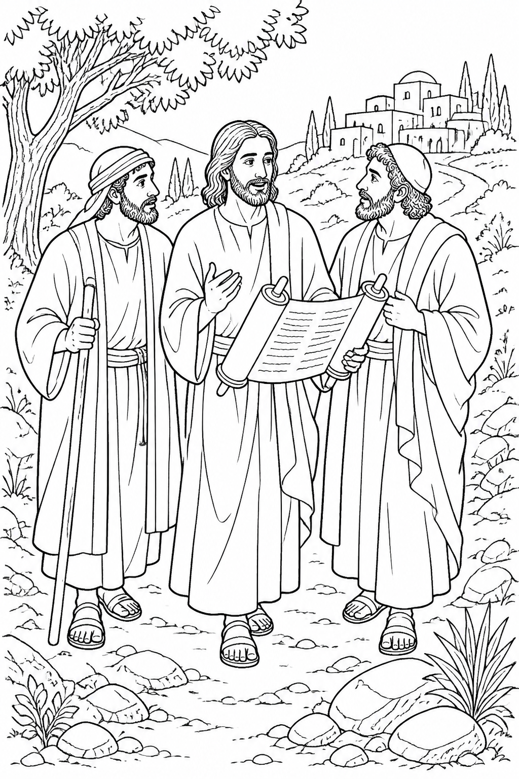 Jesus Explains the Scriptures from Jesus on the Road to Emmaus Bible coloring page