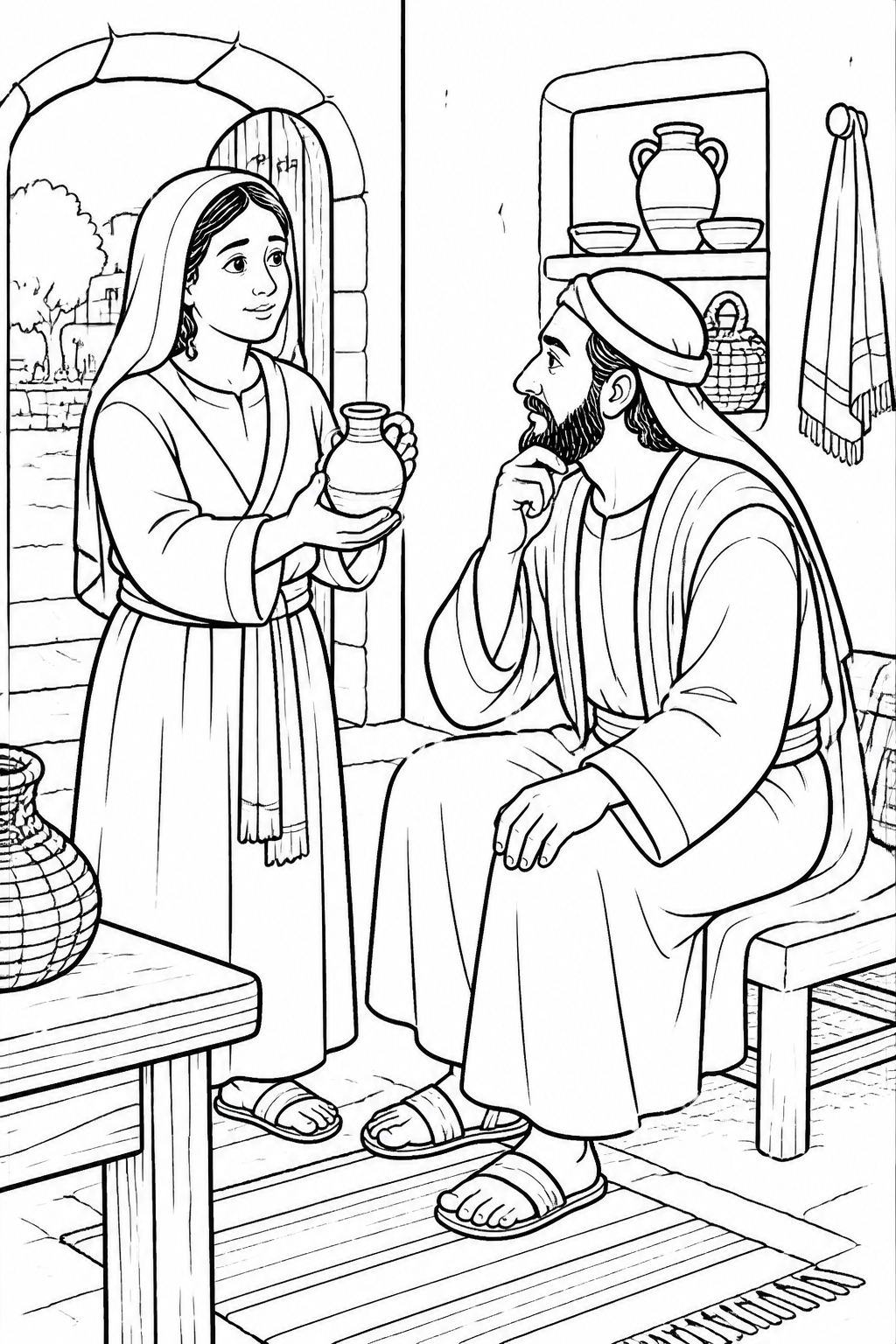 The Widow Shows Her Jar of Oil from The Widow’s Oil Bible coloring page