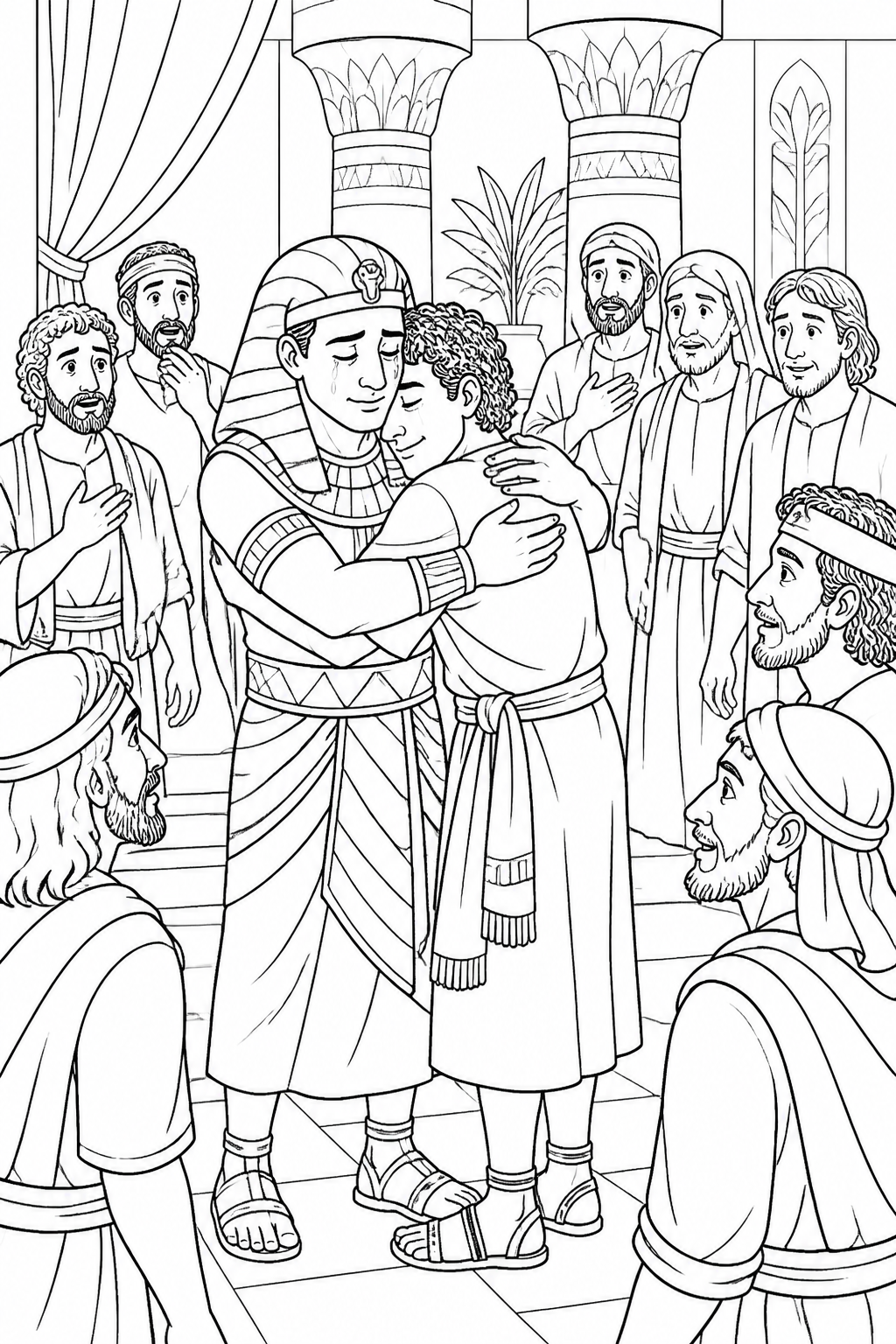 Joseph Welcomes Benjamin from Joseph Forgives His Brothers Bible coloring page