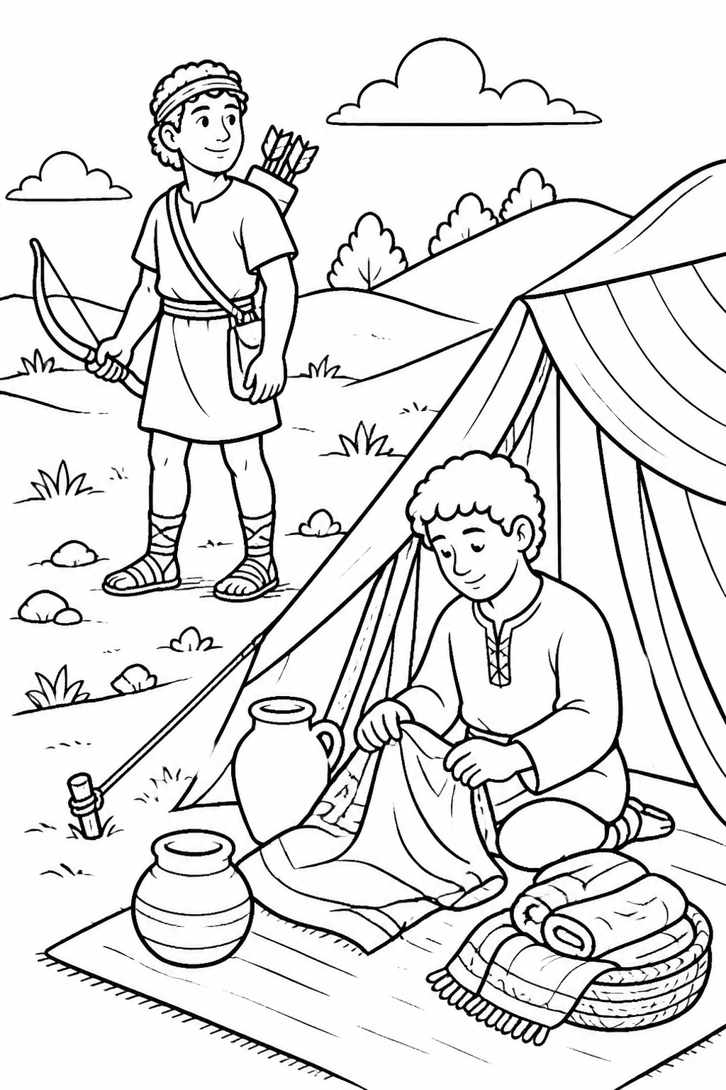 Two Brothers, Different Ways from Jacob and Esau Bible coloring page