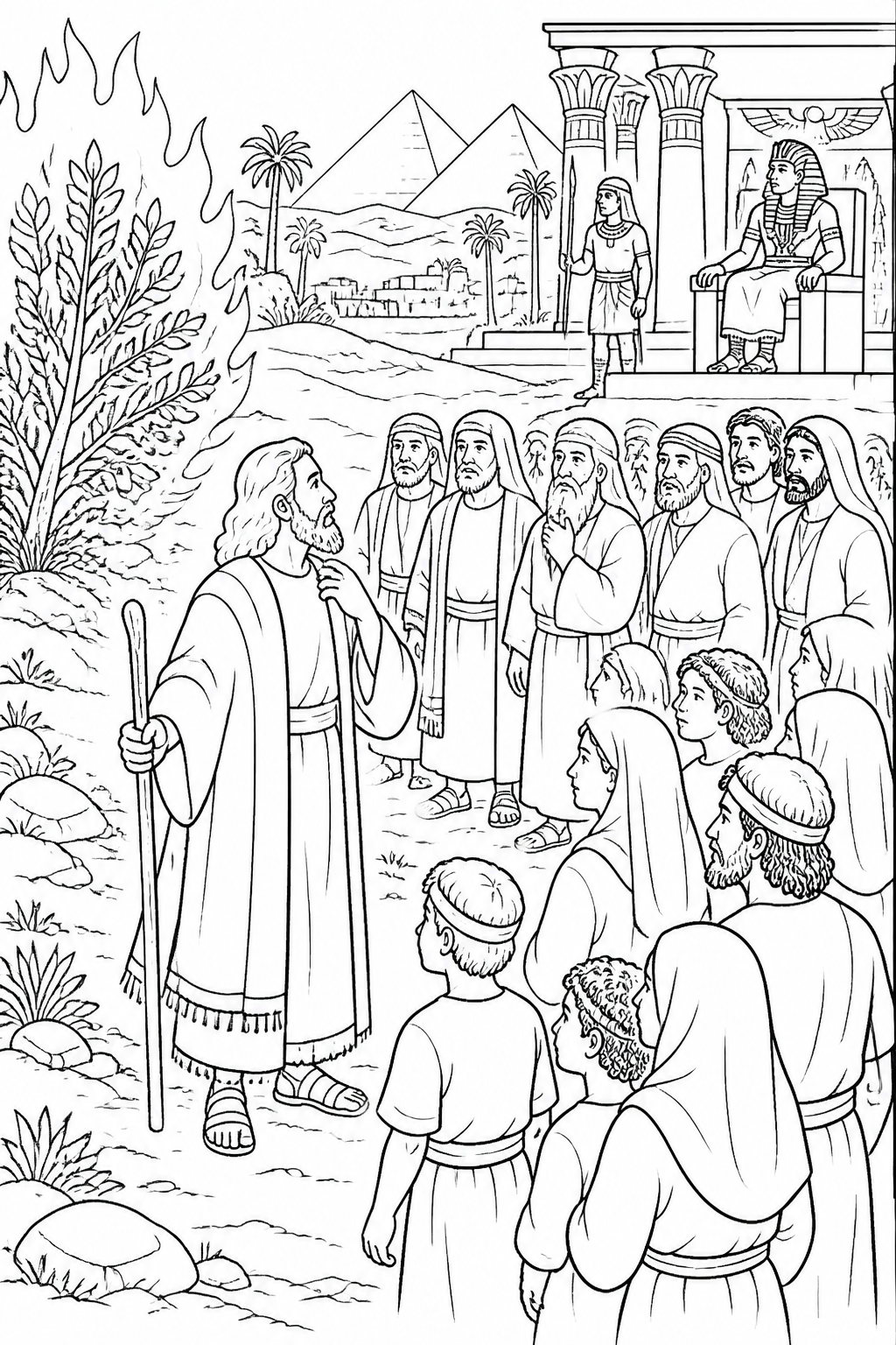 A Message for Israel’s Elders from Moses and the Burning Bush Bible coloring page
