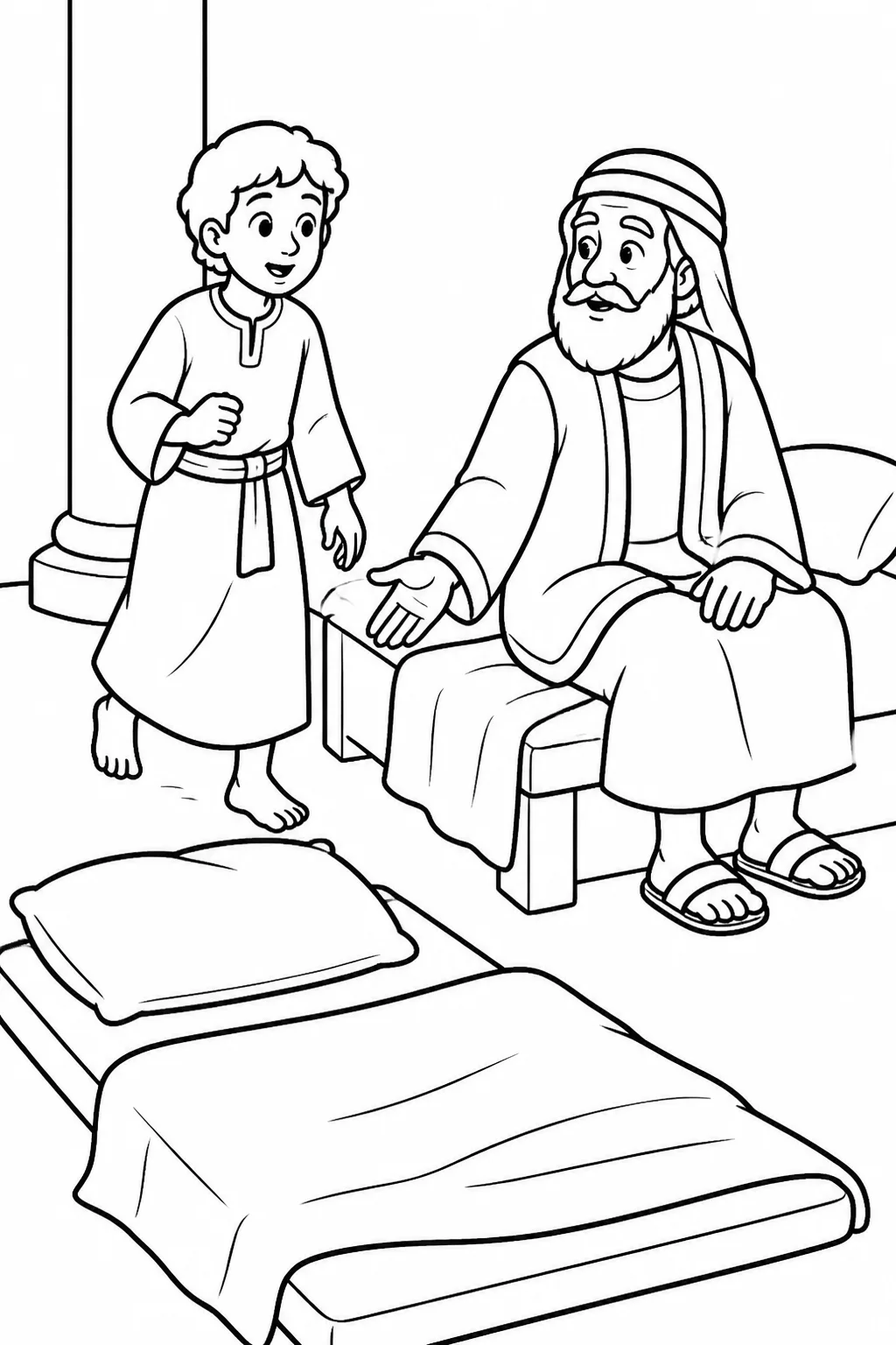 Samuel goes from his sleeping place to Eli after hearing his name, believing Eli called him; Eli tells Samuel he did not call him and sends him back to lie down.