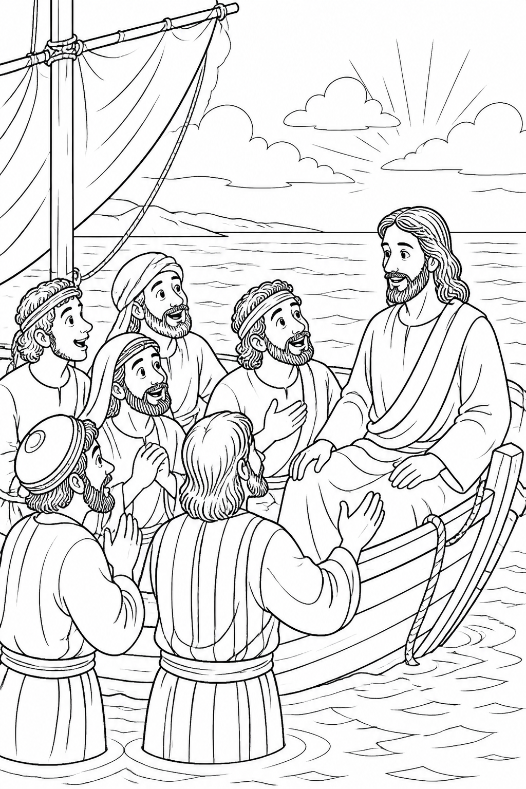 The Wind Becomes Still from Jesus Walks on Water Bible coloring page