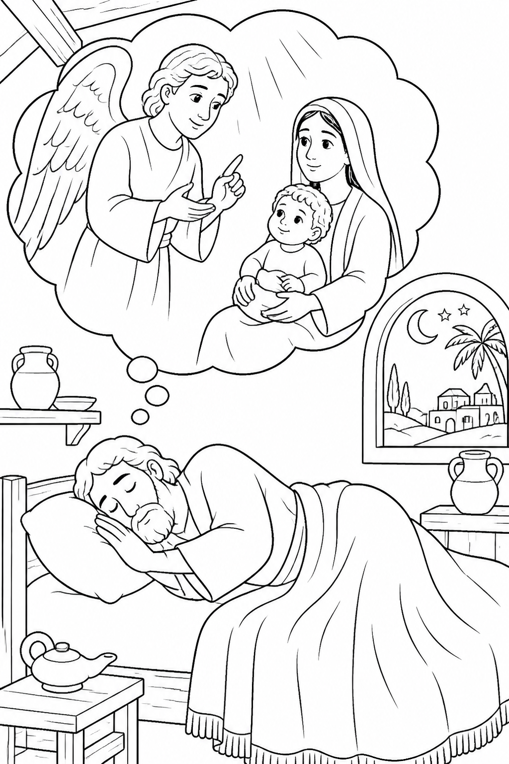 A Dream Warning from Jesus Escapes to Egypt Bible coloring page