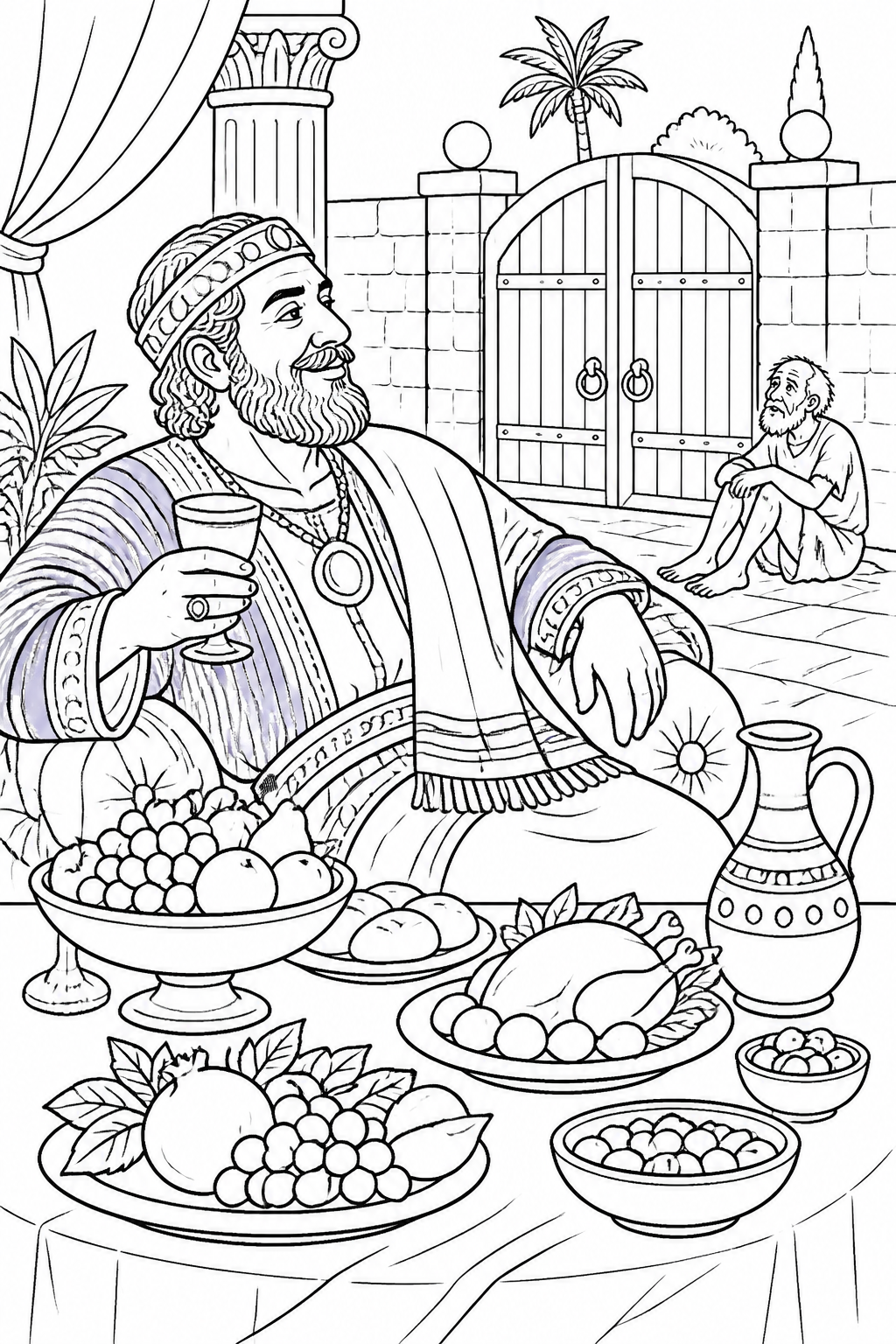 A Life of Luxury from The Rich Man and Lazarus Bible coloring page