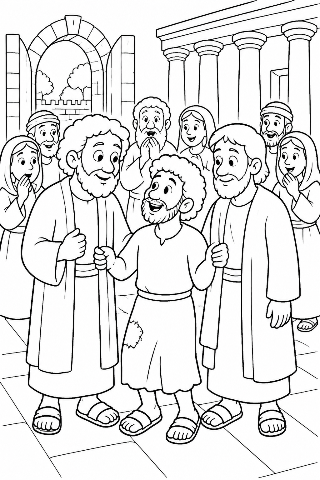 The People Are Amazed from Peter Heals a Man at the Temple Bible coloring page