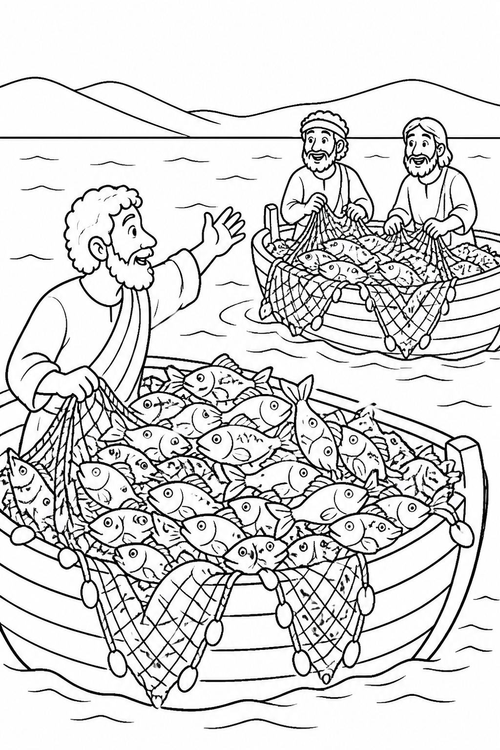 The Great Catch from The Miraculous Catch of Fish Bible coloring page