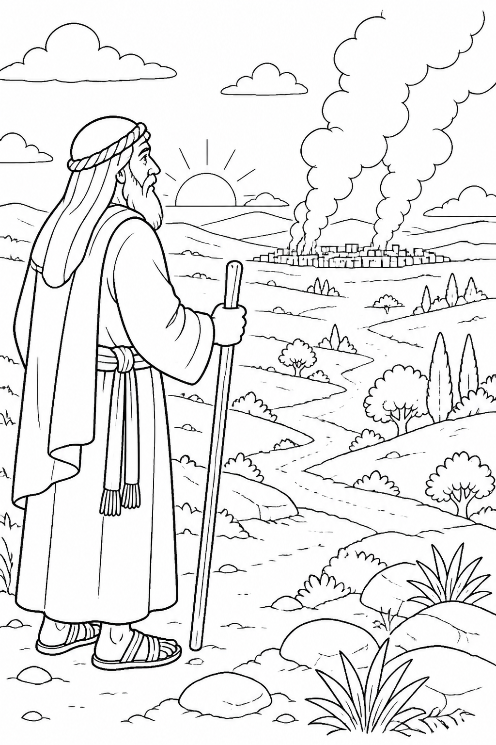 Abraham Sees Smoke Rising from Lot Is Rescued Bible coloring page