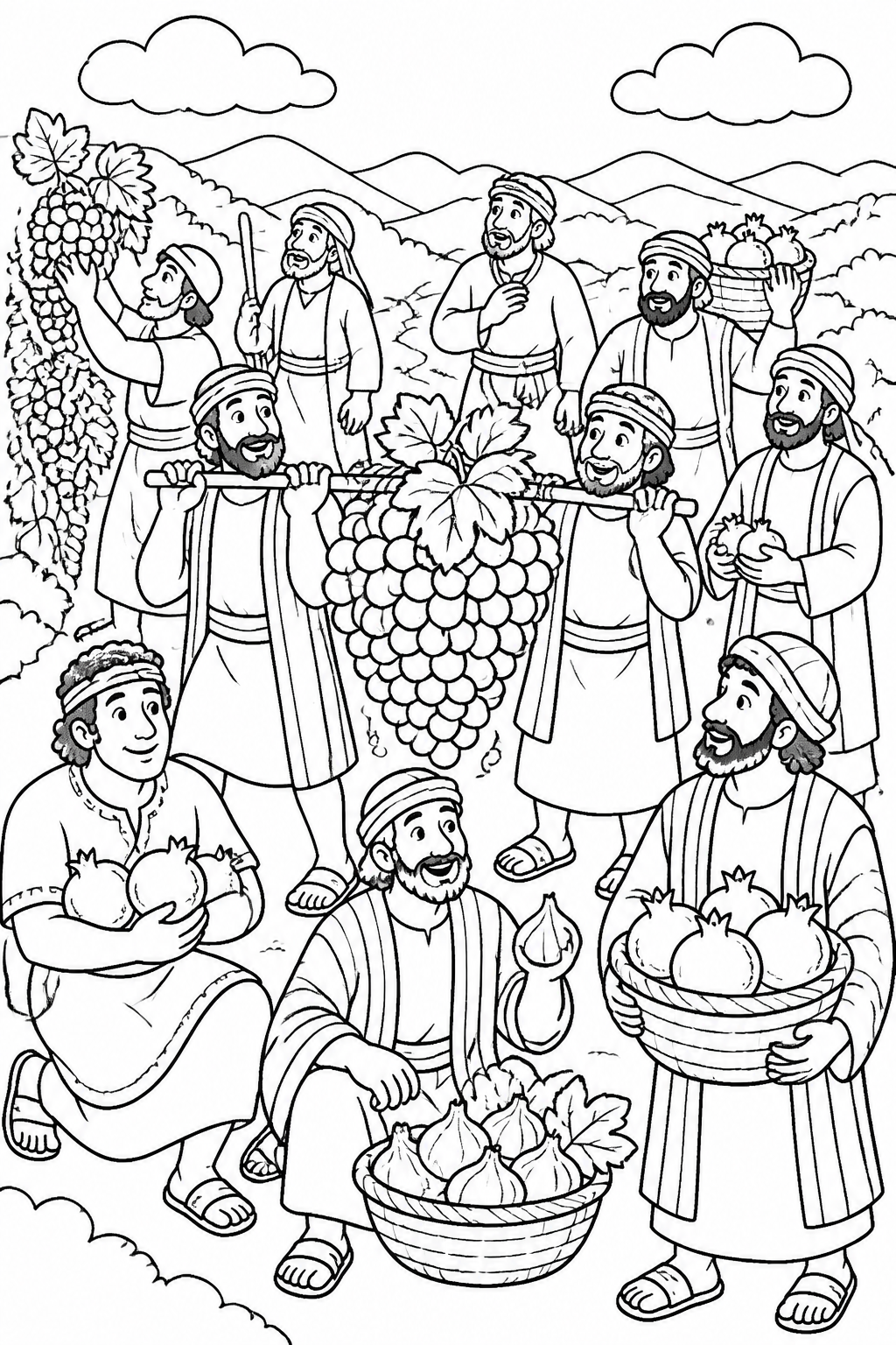 Exploring the Fruitful Land from Joshua and Caleb Trust God Bible coloring page