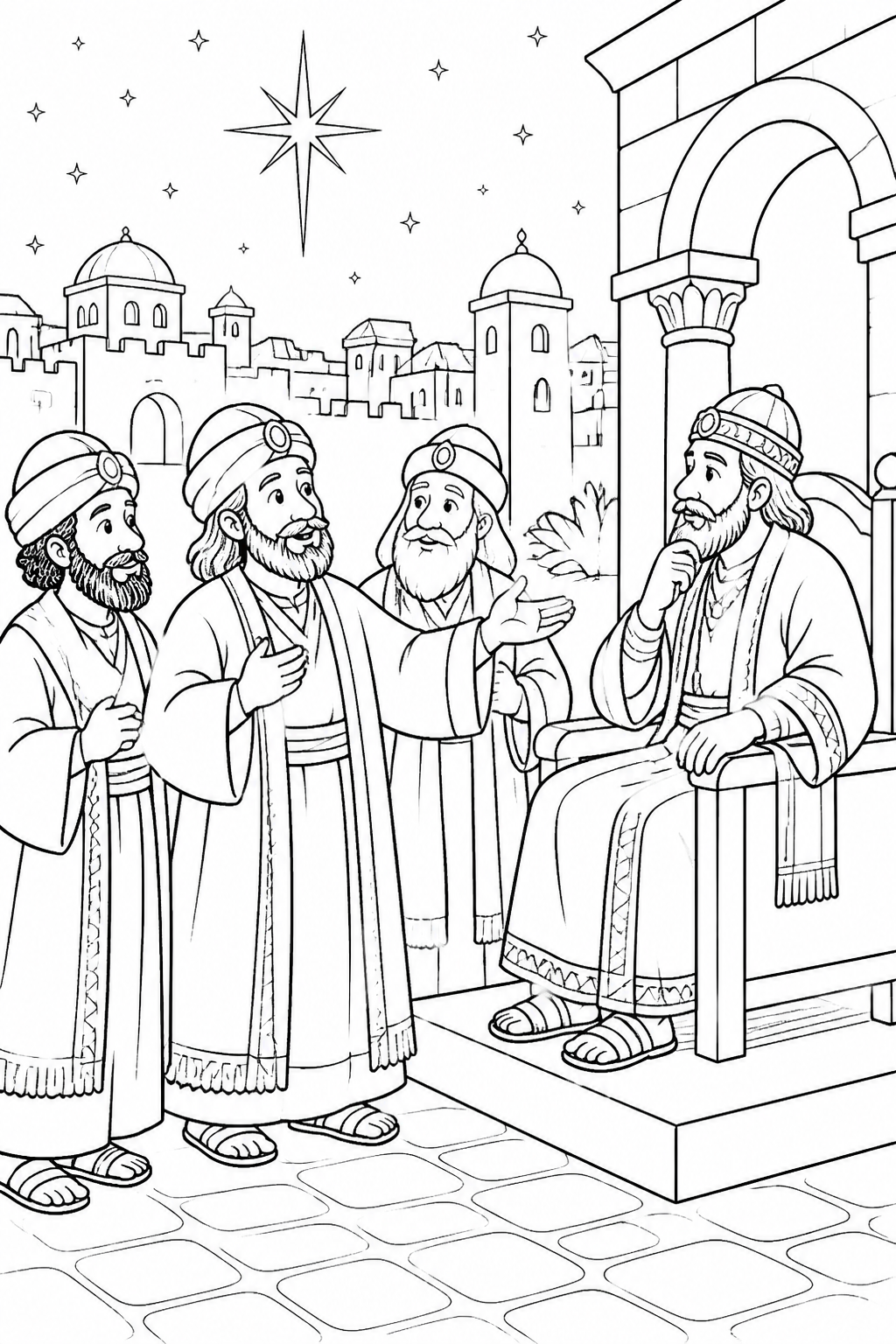 Seeking the Child Born King from The Wise Men Visit Jesus Bible coloring page