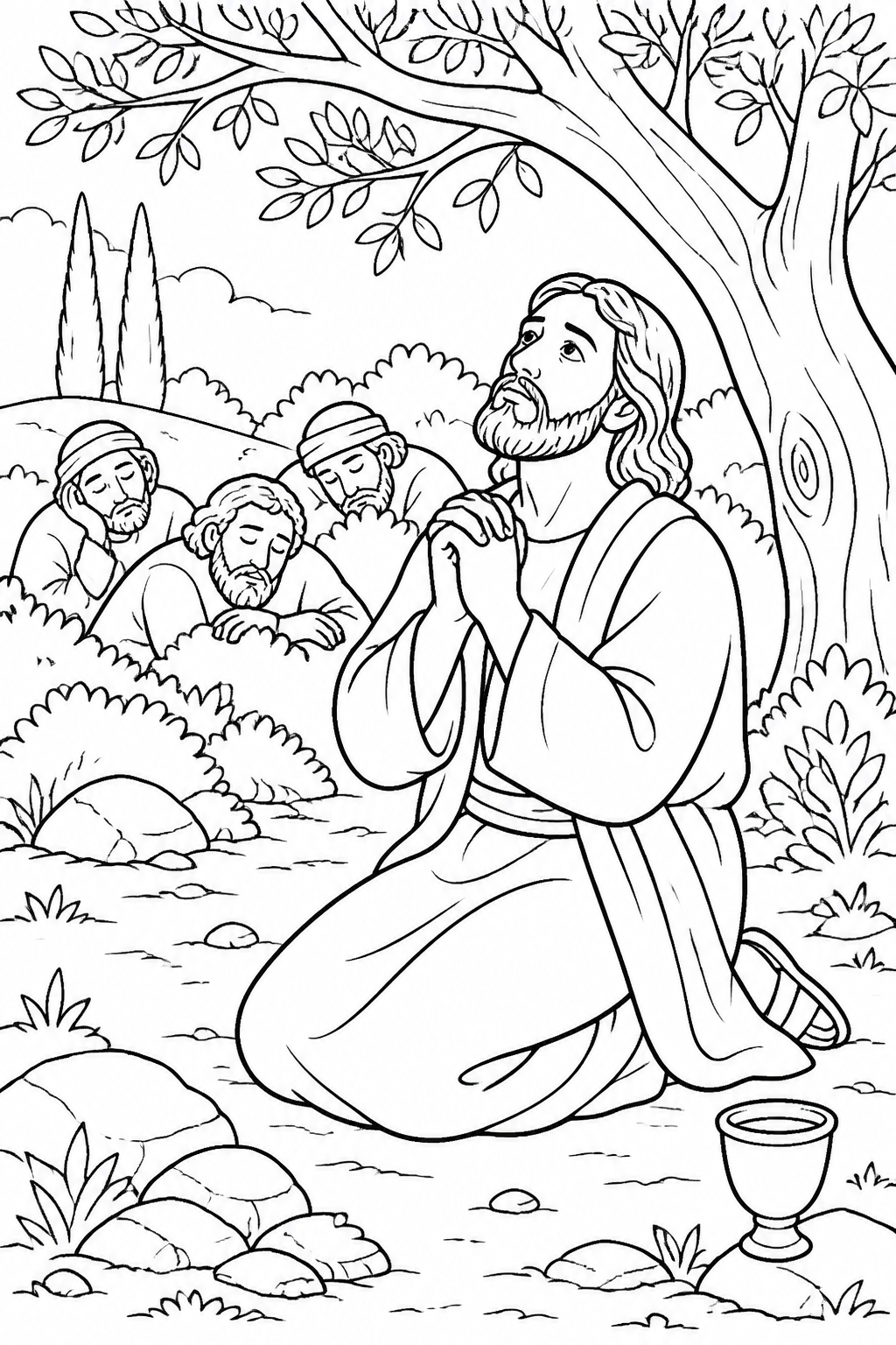 Jesus Prays Again from Jesus Prays in Gethsemane Bible coloring page