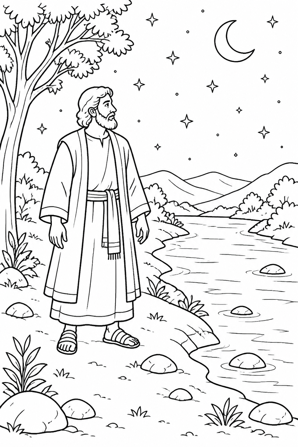 Jacob Alone from Jacob Wrestles at Peniel Bible coloring page