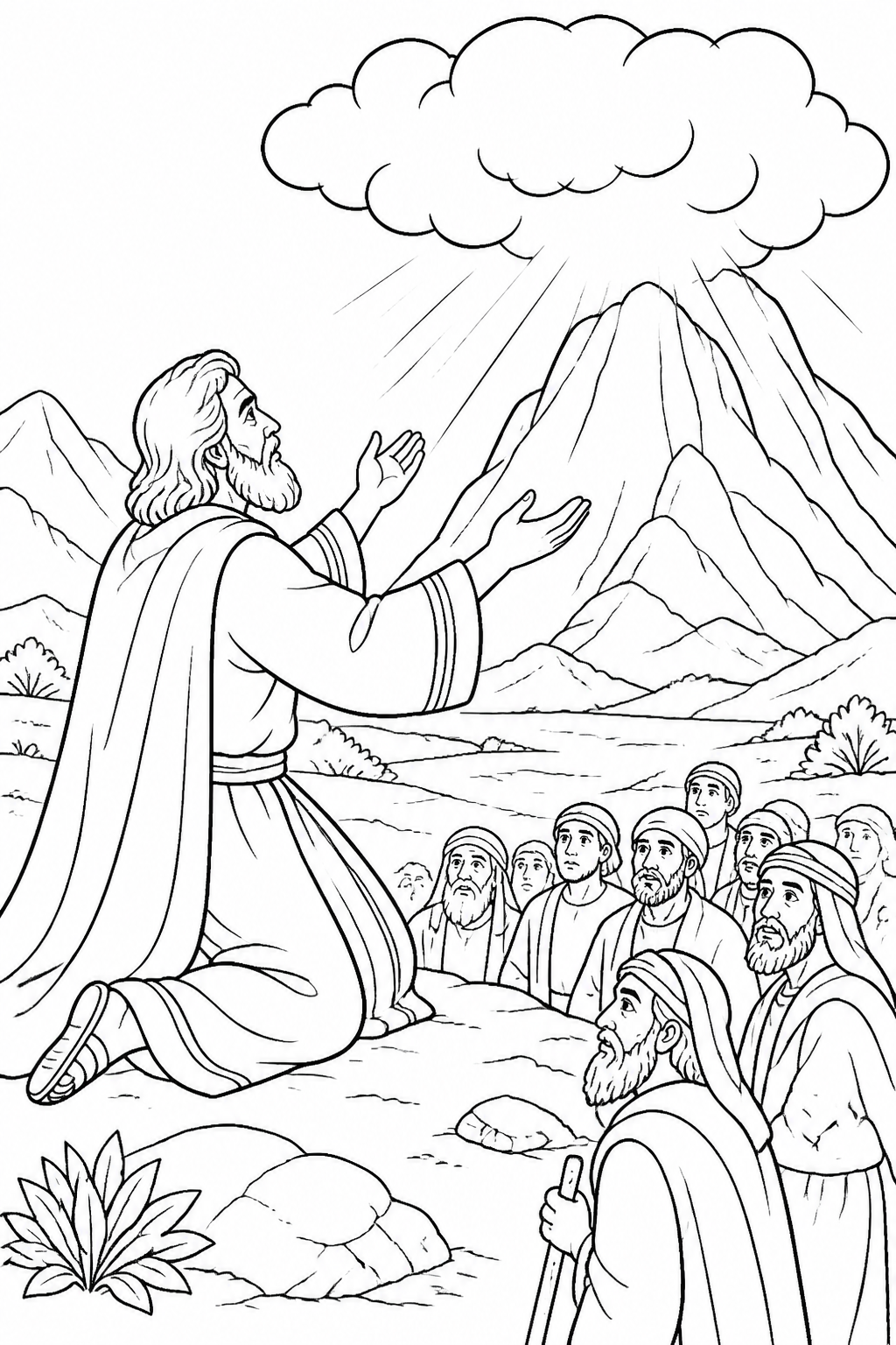 Moses Prays for the People from The Golden Calf Bible coloring page