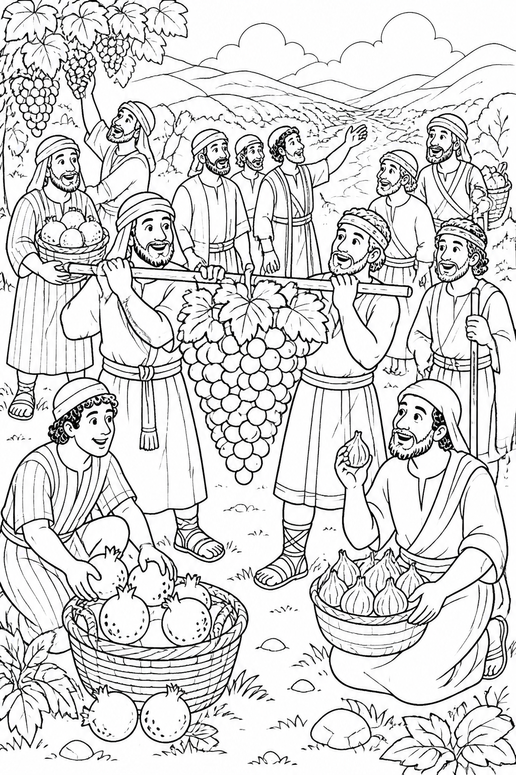 Exploring the Fruitful Land from Joshua and Caleb Trust God Bible coloring page