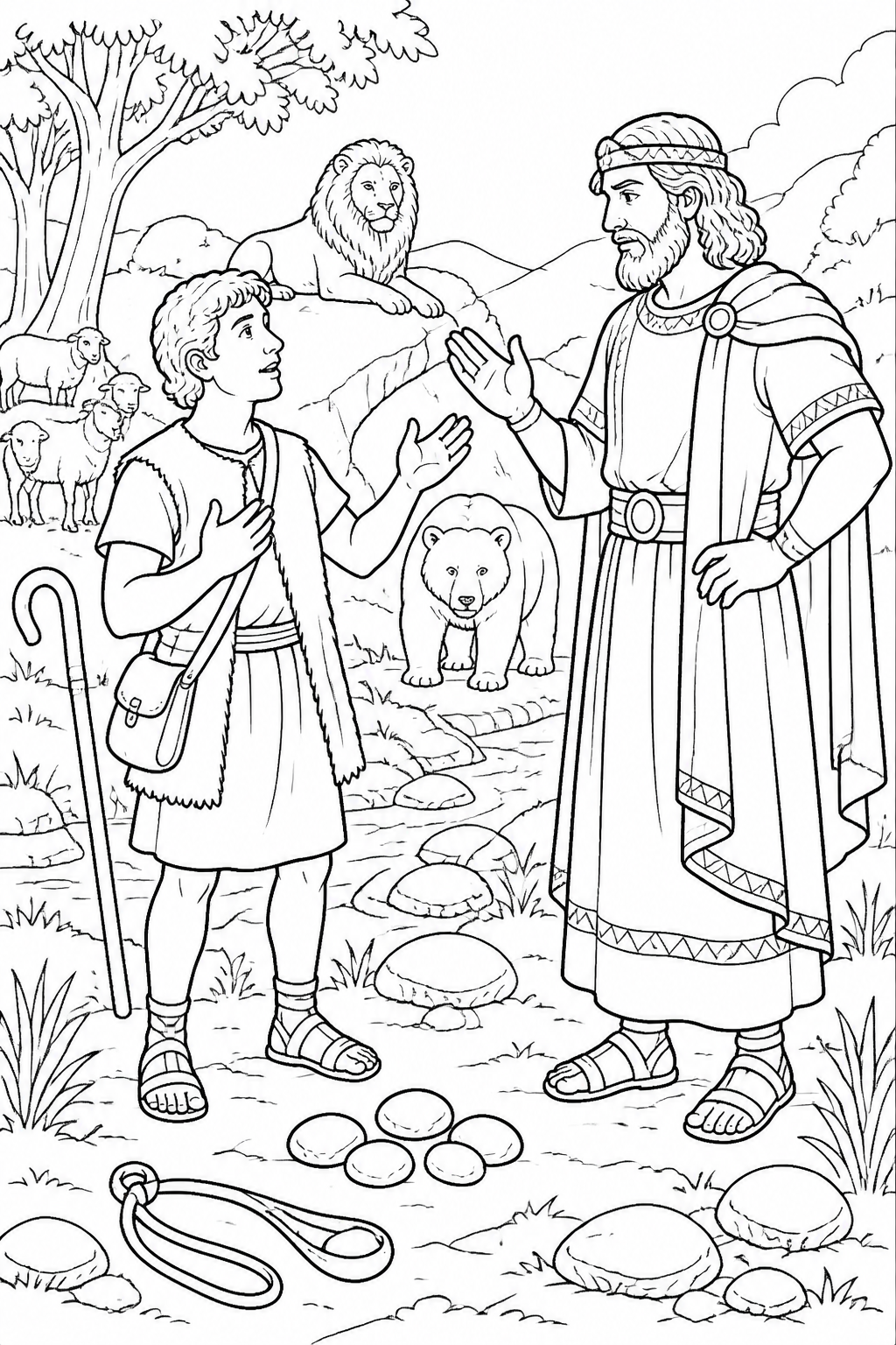 David Trusts the LORD Before Saul from David and Goliath Bible coloring page