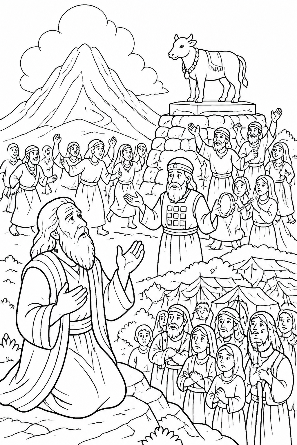 Moses Seeks Forgiveness from The Golden Calf Bible coloring page