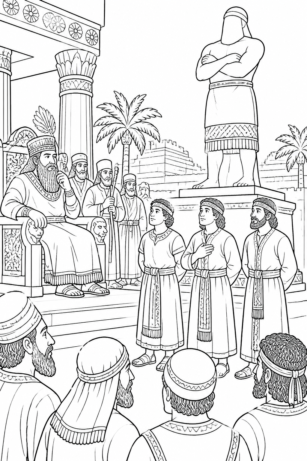 Faithful Before the Gold Statue from The Fiery Furnace Bible coloring page