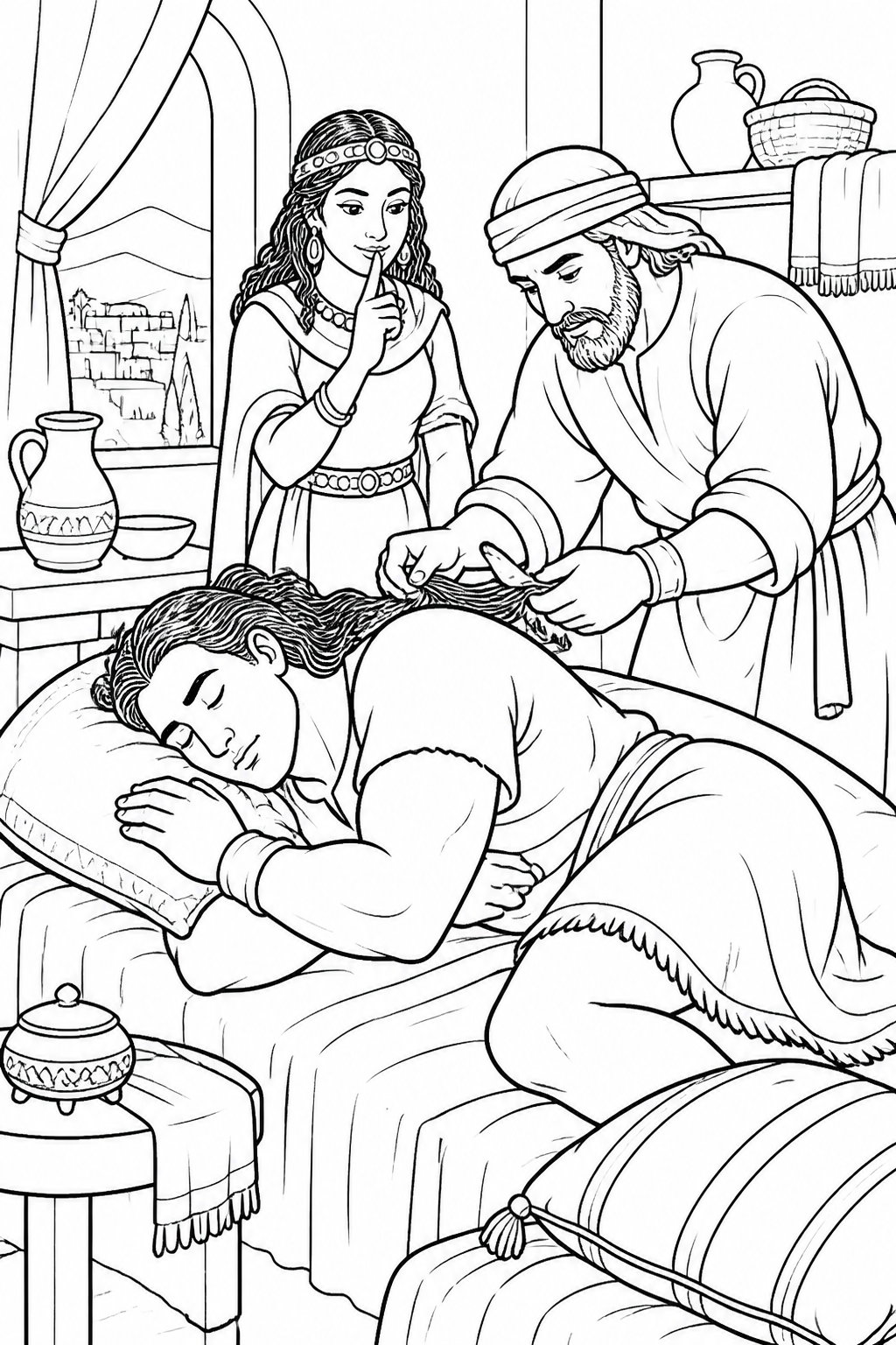 Samson Reveals His Secret from Samson and Delilah Bible coloring page
