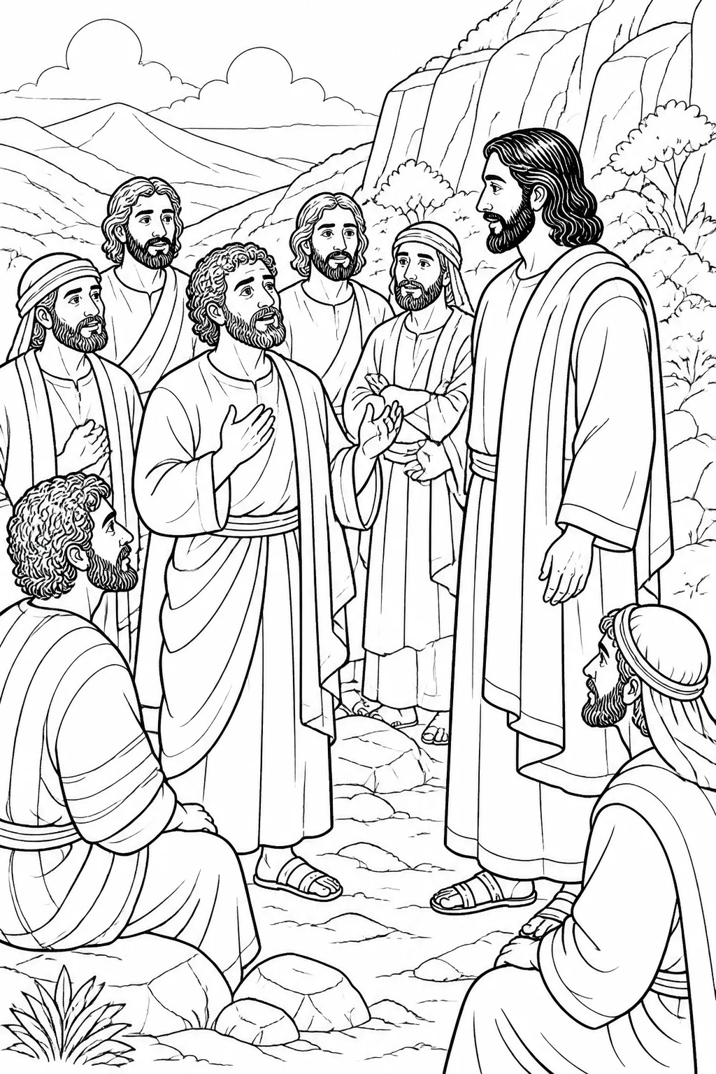 Jesus teaches his disciples in the region of Caesarea Philippi, and Simon Peter declares that Jesus is the Christ, the Son of the living God.