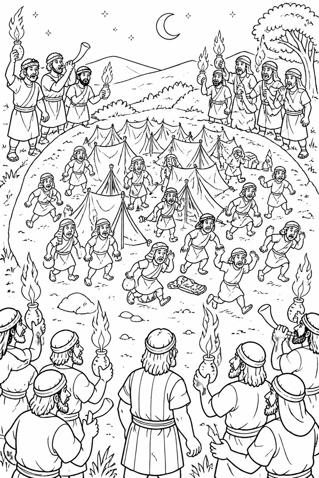 Surrounded by Light and Sound from Gideon’s Three Hundred Bible coloring page