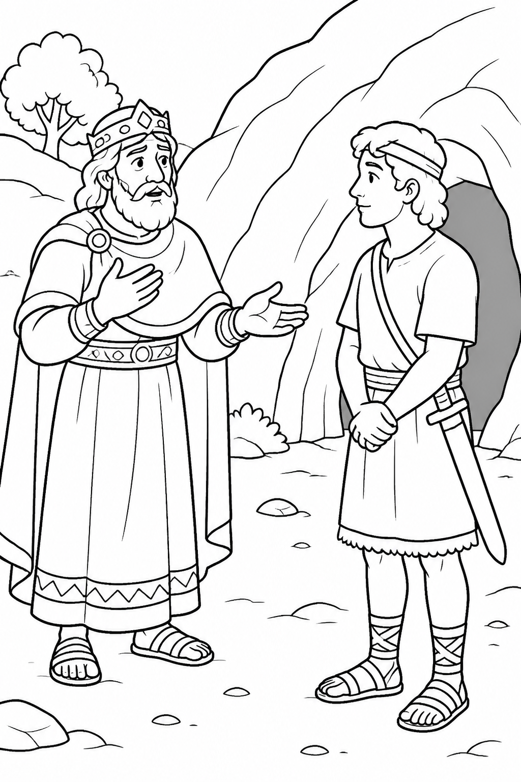 Saul Recognizes David’s Goodness from David Spares Saul Bible coloring page