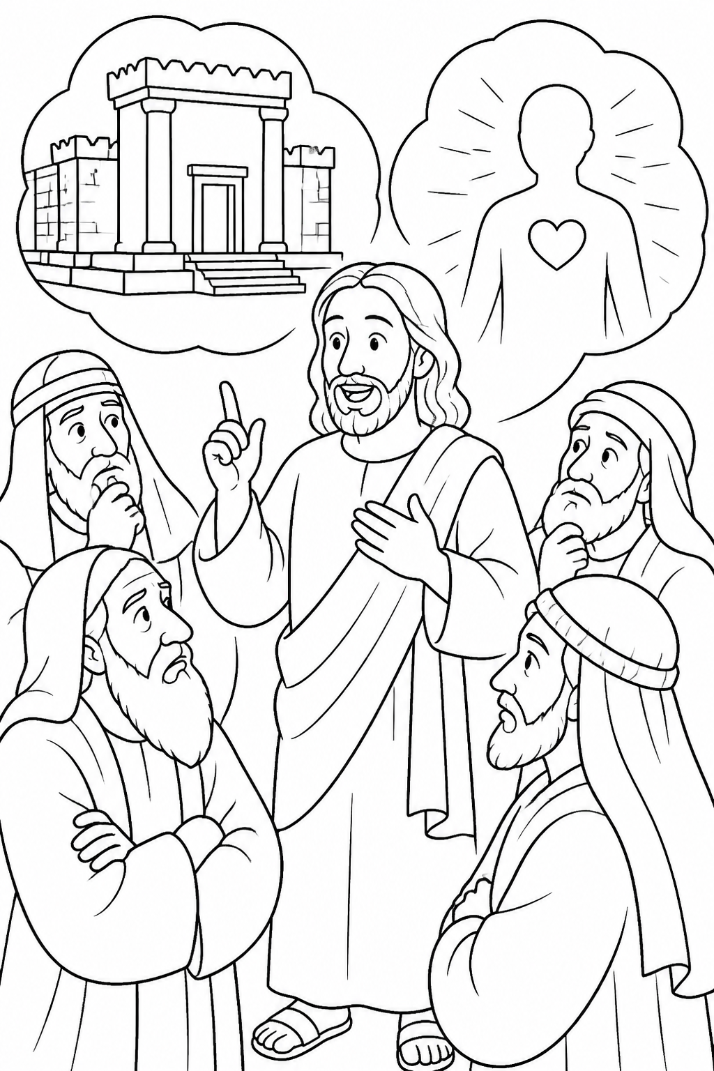 Jesus Explains the Temple Sign from Jesus Cleanses the Temple Bible coloring page