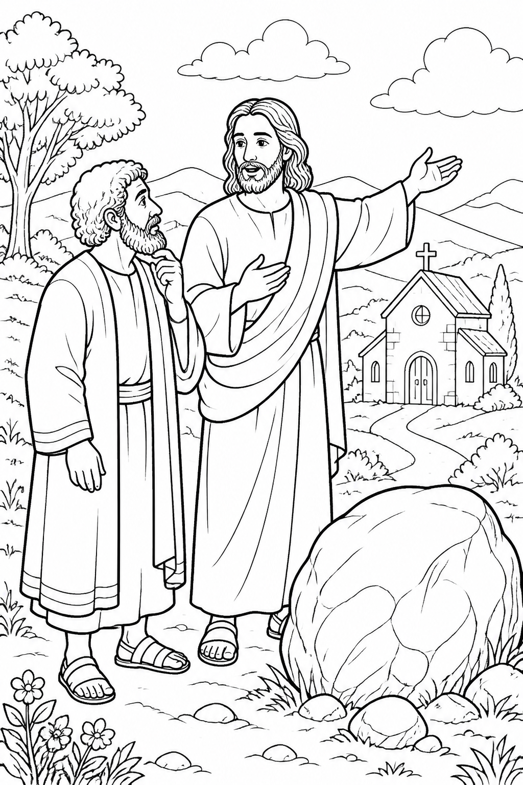 Jesus Speaks of Building His Church from Peter Confesses Jesus as the Christ Bible coloring page
