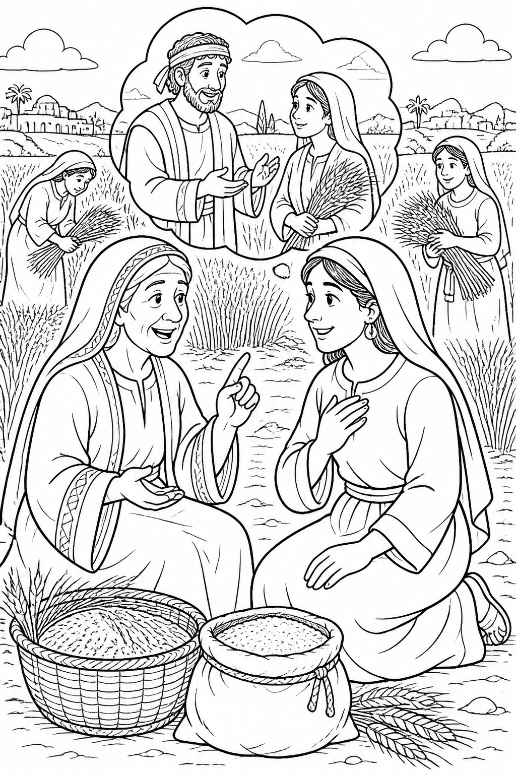 Ruth and Naomi Are Provided For from Ruth Gleans in Boaz’s Field Bible coloring page