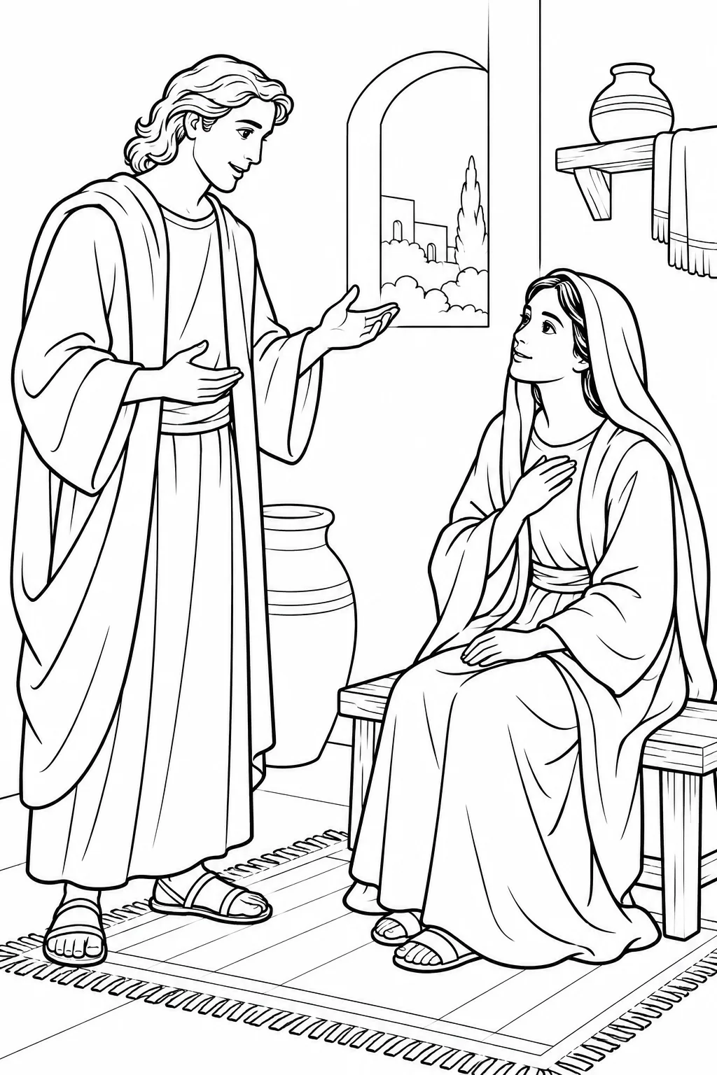 Mary Listens to Gabriel Bible coloring page