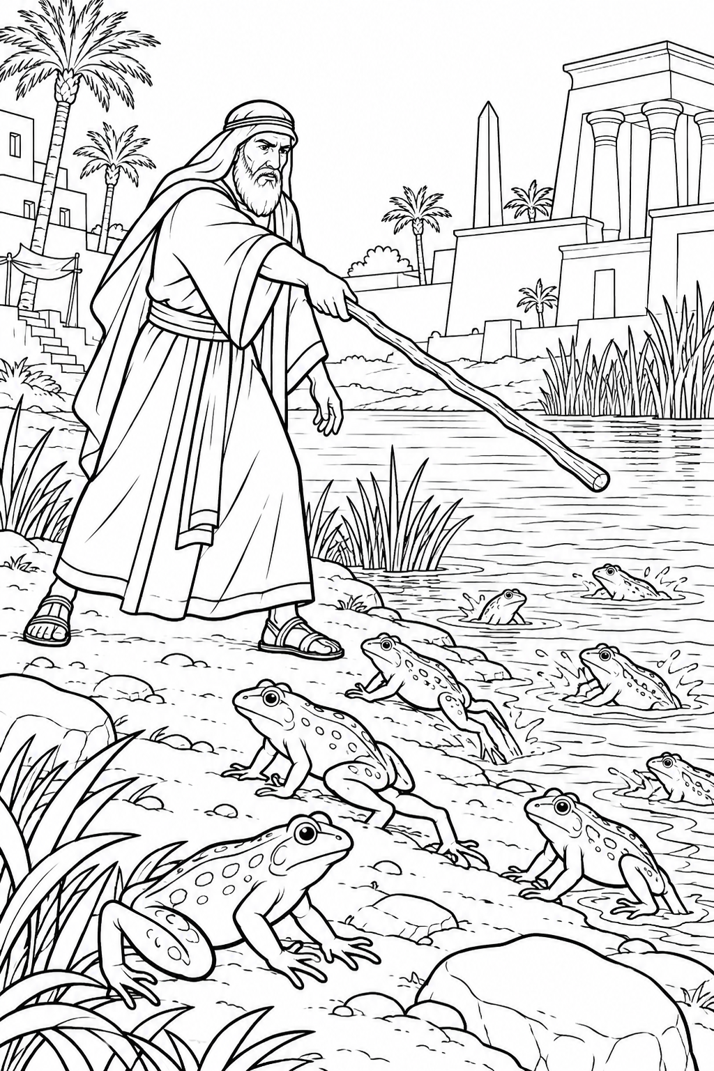 Frogs Come Up from the Water from The Ten Plagues of Egypt Bible coloring page