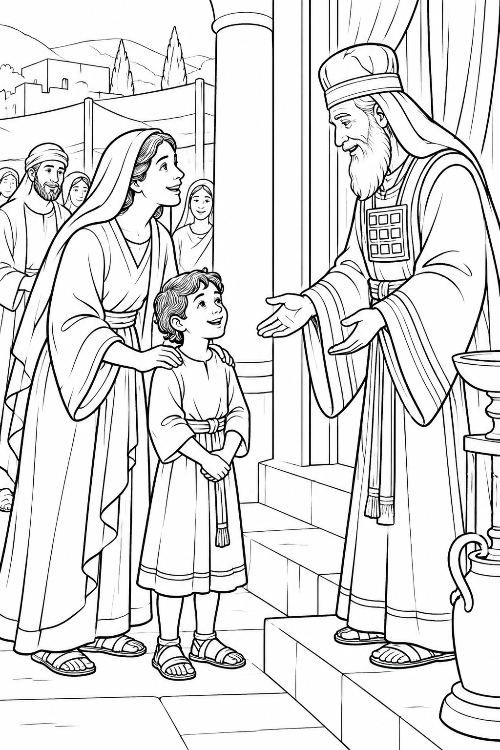 Hannah Brings Samuel to Eli from Hannah Prays for a Child Bible coloring page