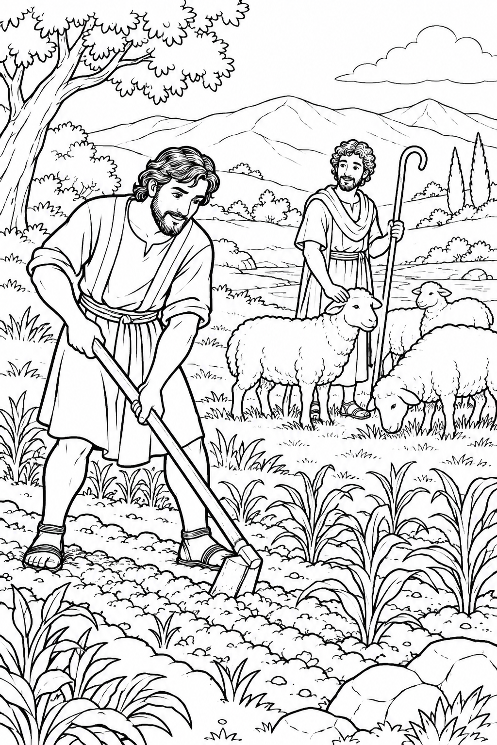 Two Brothers and Their Work from Cain and Abel Bible coloring page